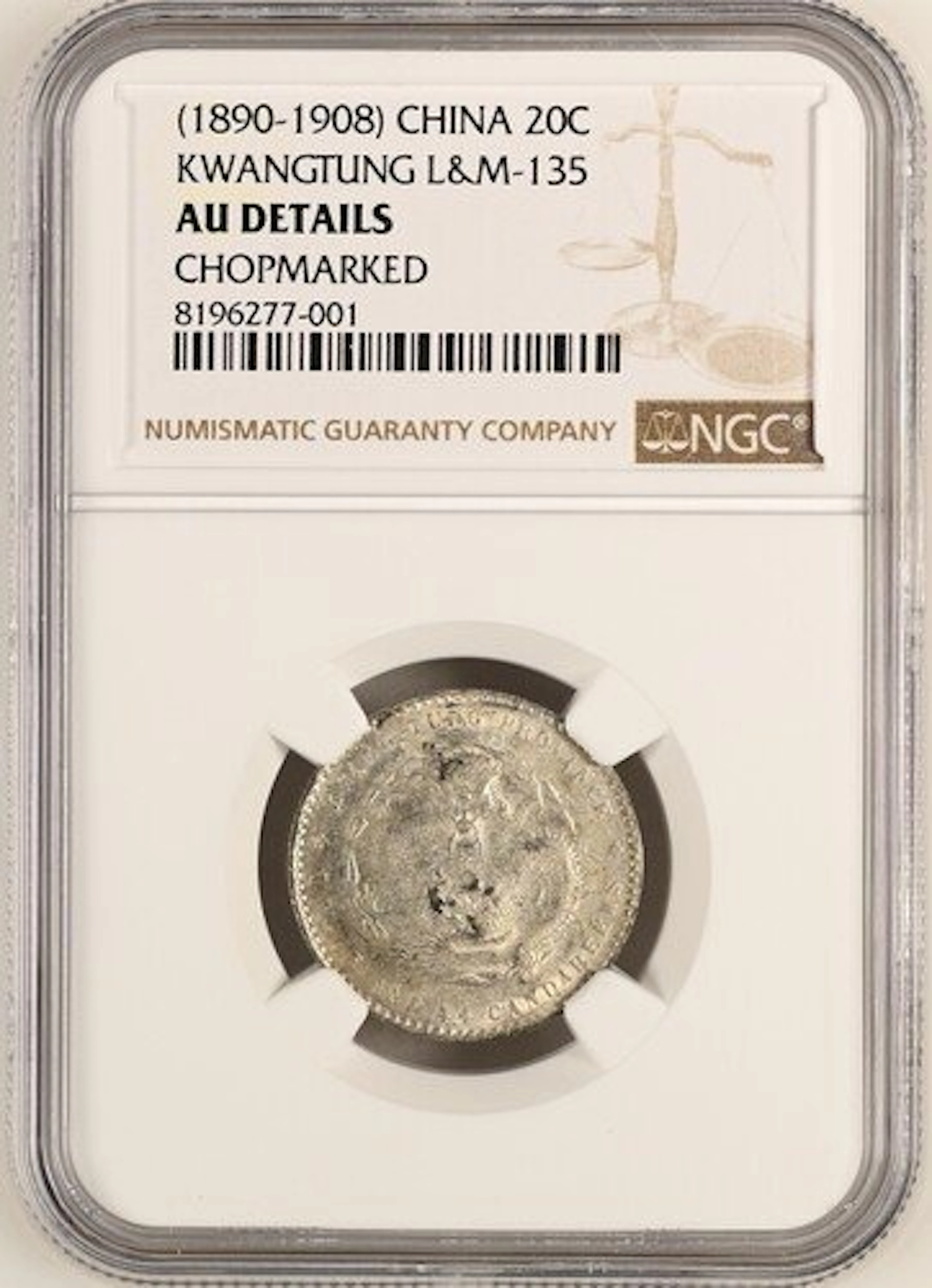 China, Qing dynasty. Kwangtung 20 Cents 1890 (No reserve price)