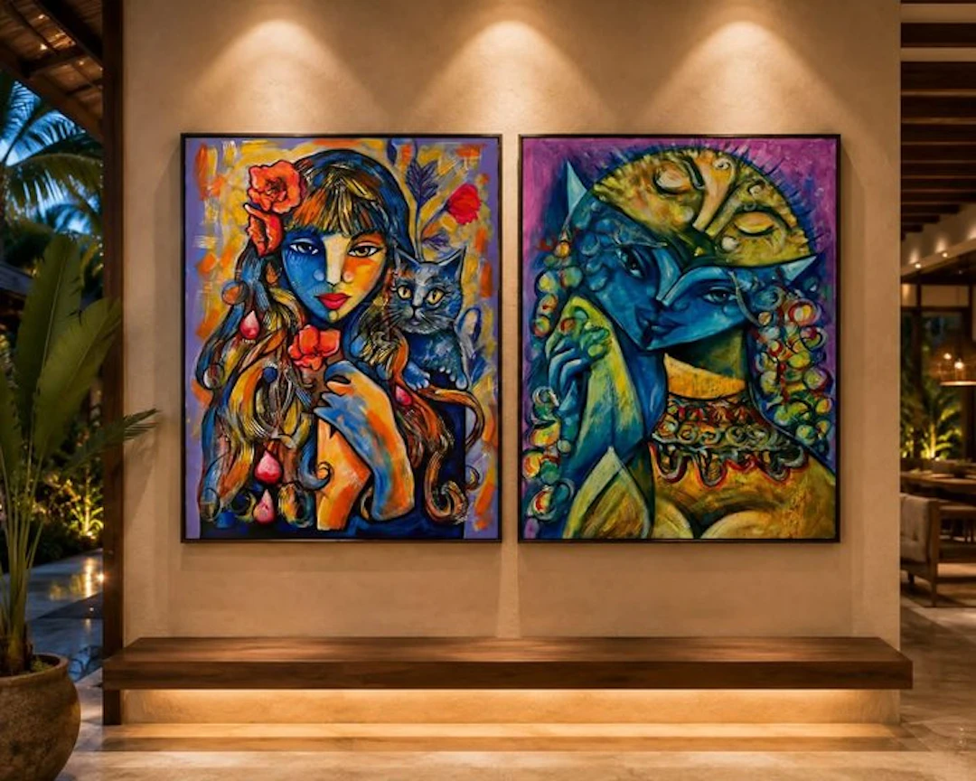 Missariguanabo 120 x 80 cm - La Mujer del Gato y la Deidad de Azul