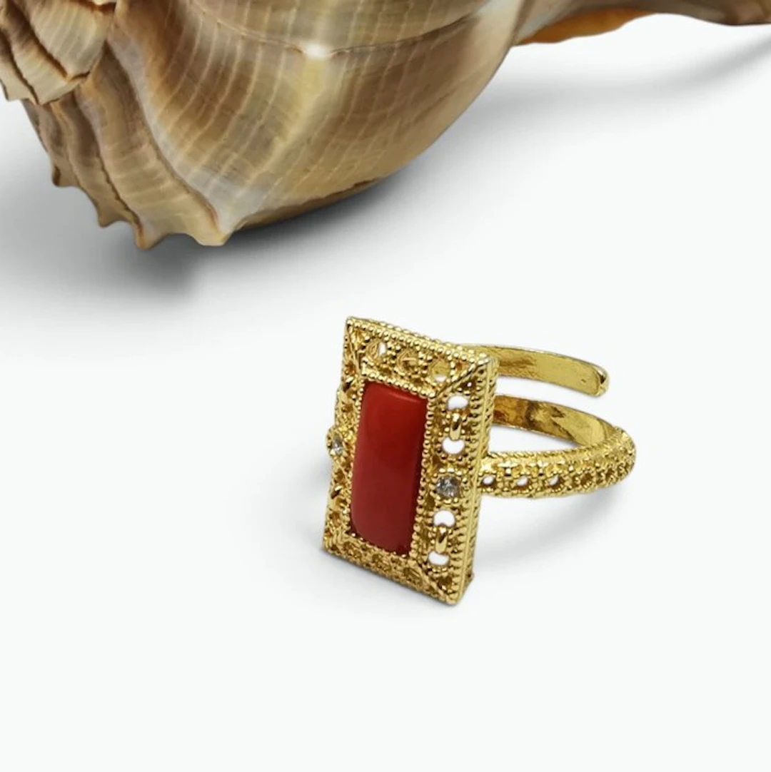 Coral - Sterling Silver 925 - Ring - Italian Craftsmanship