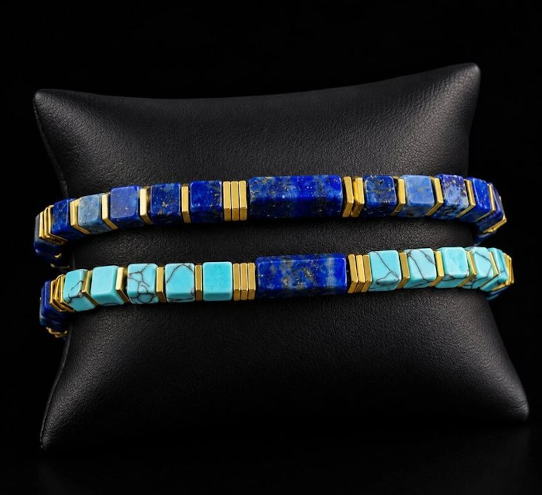 Beautiful two-bracelet set of natural turquoise and lapis...
