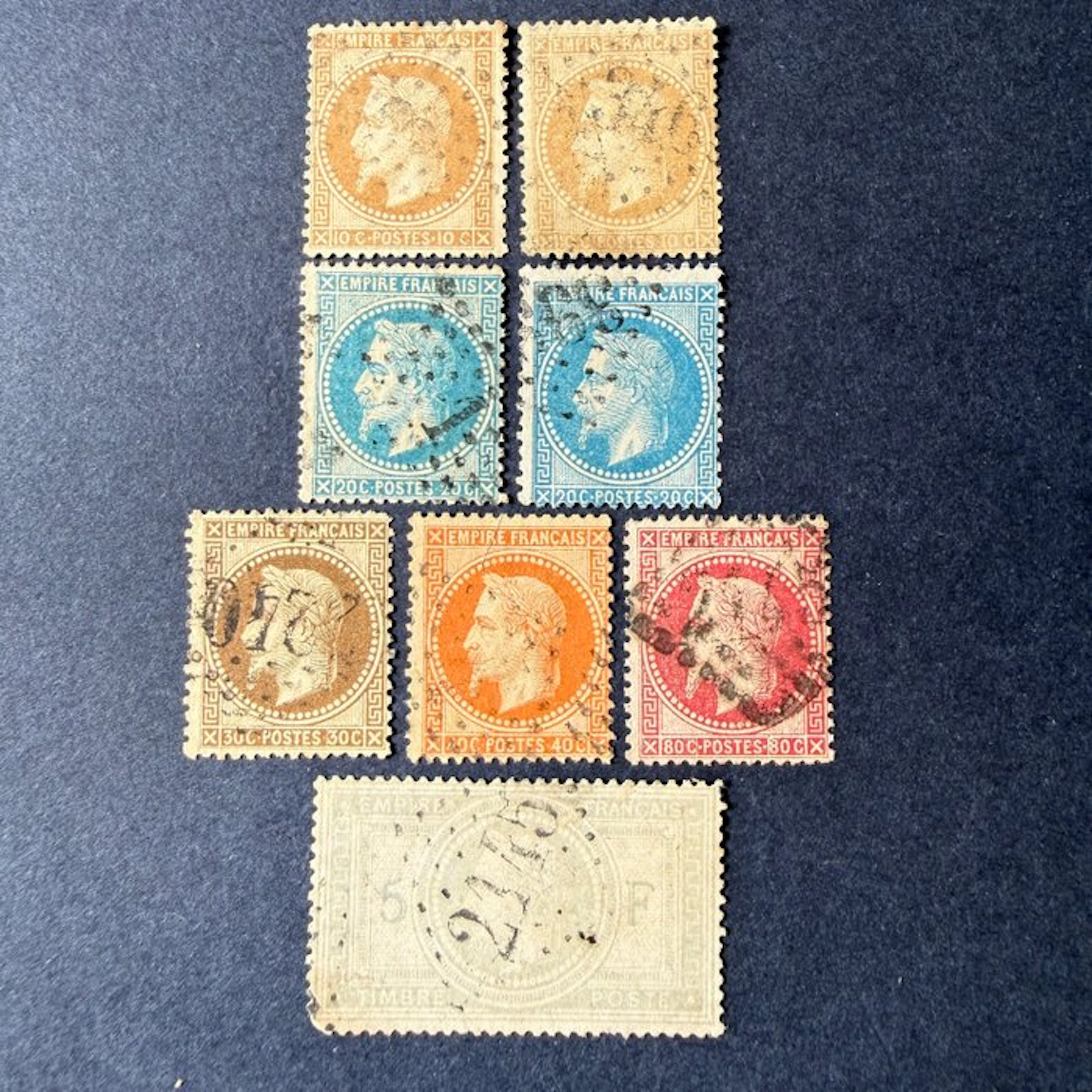 France - Yvert 28/33 'Napoleon laureate' cancelled. Value: 1321 euros.