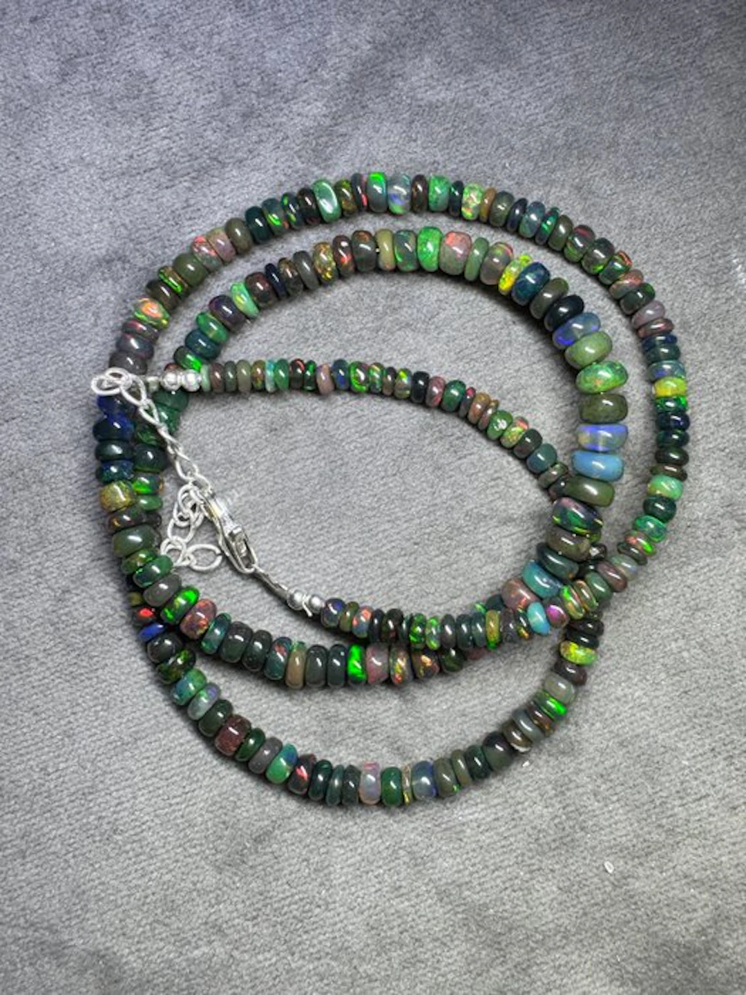 Natural Ethiopian black opal necklace + 925 silver