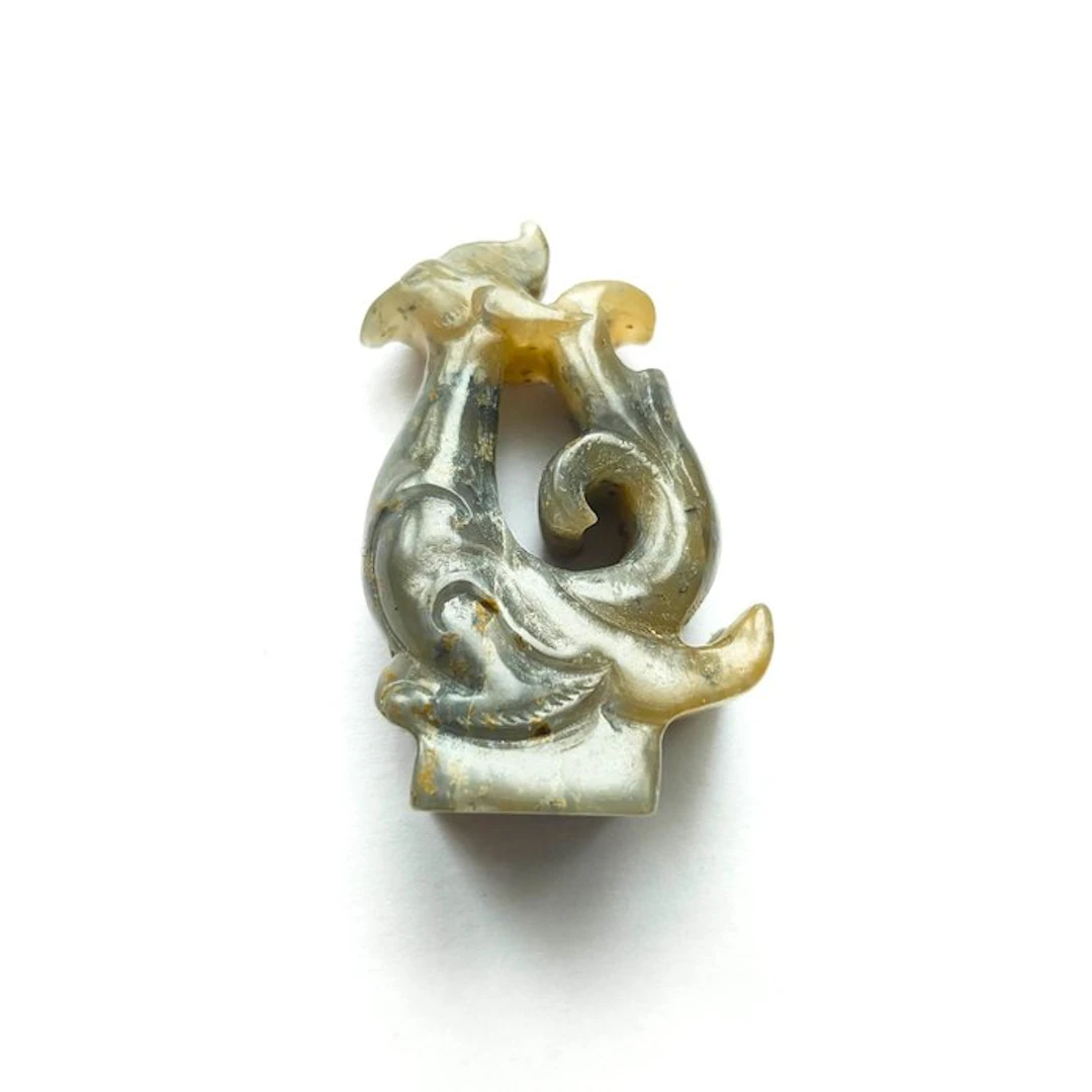 Ancient Chinese hard stone (Green Jade?) Phoenix Shaped Bead Talisman - 47 mm