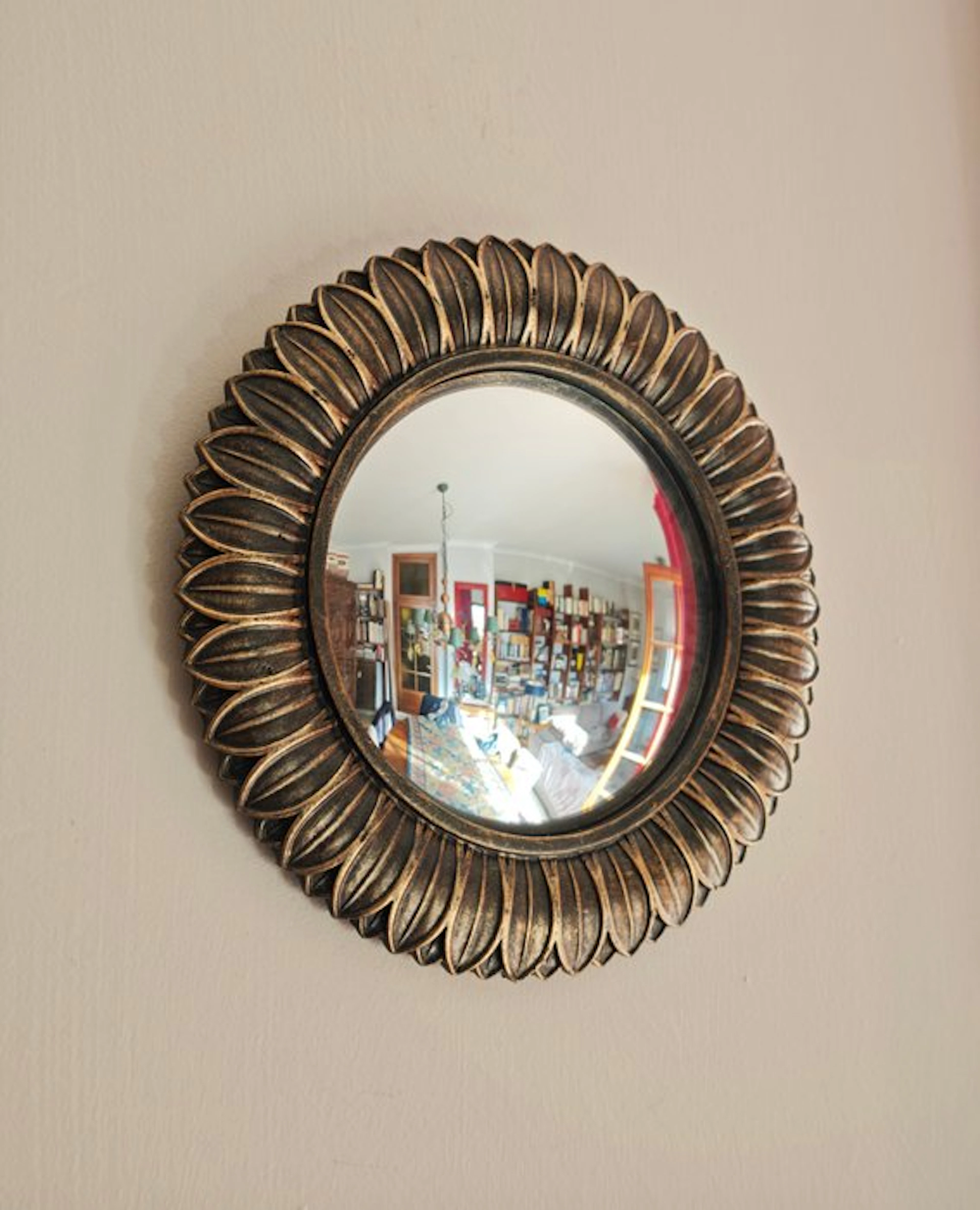 Wall mirror- Witch's Eye / Butler - Glass, Resin - Gold Leafs Convex Mirror