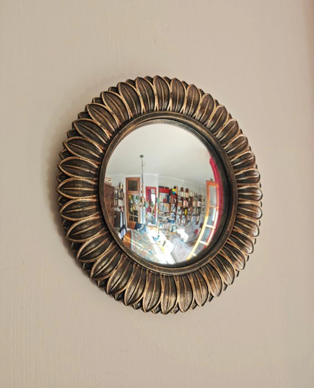 Wall mirror- Witch's Eye / Butler - Glass, Resin - Gold Leafs Convex Mirror