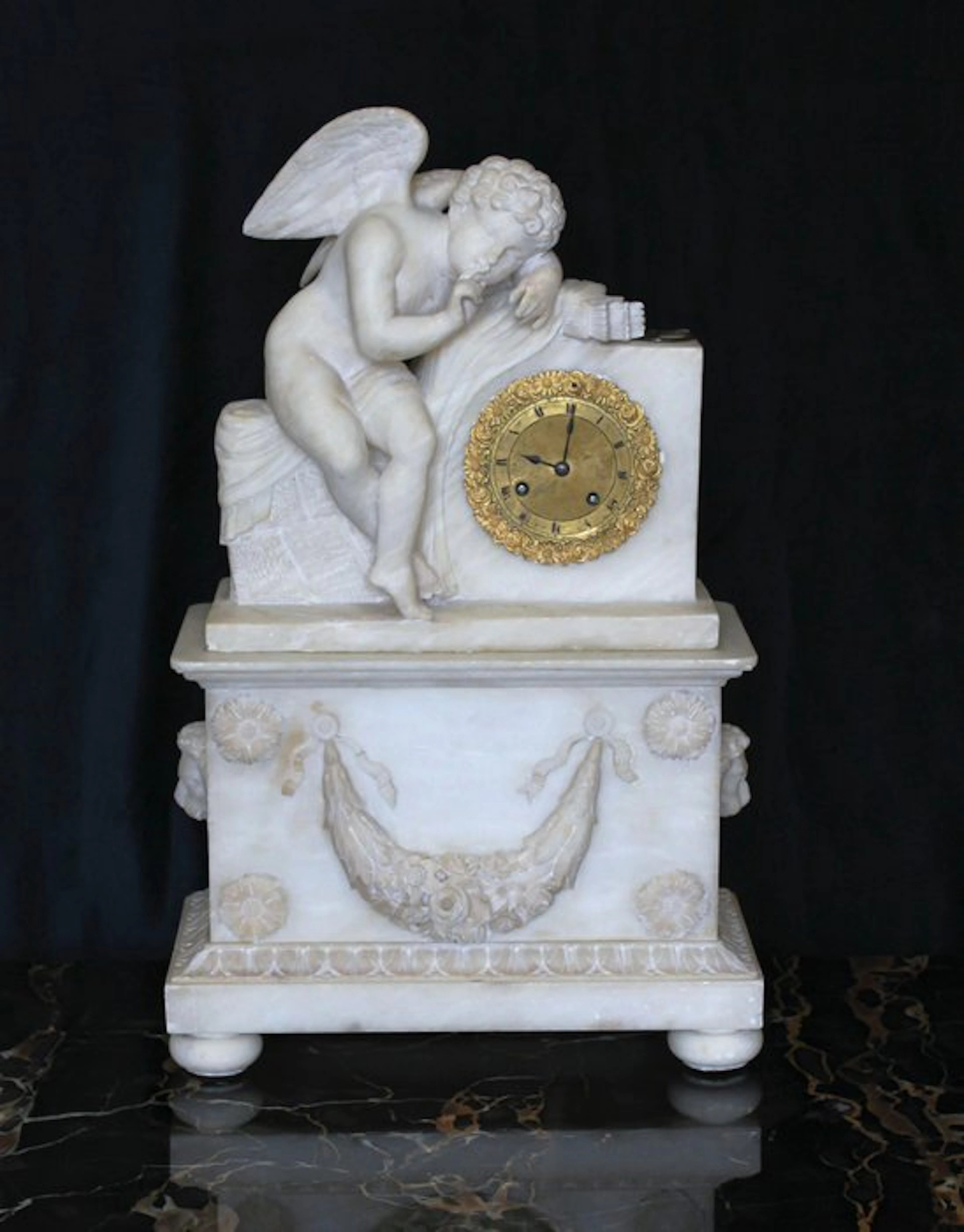 Mantel clock - Alabaster, Brass - 1800-1850 - Sculpture Clock