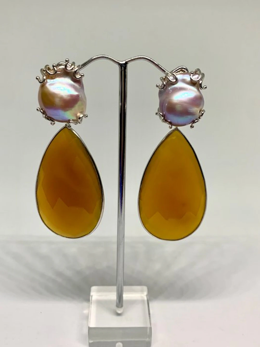 Quartz - Silver - Earrings - Quartz and Baroque Pearl