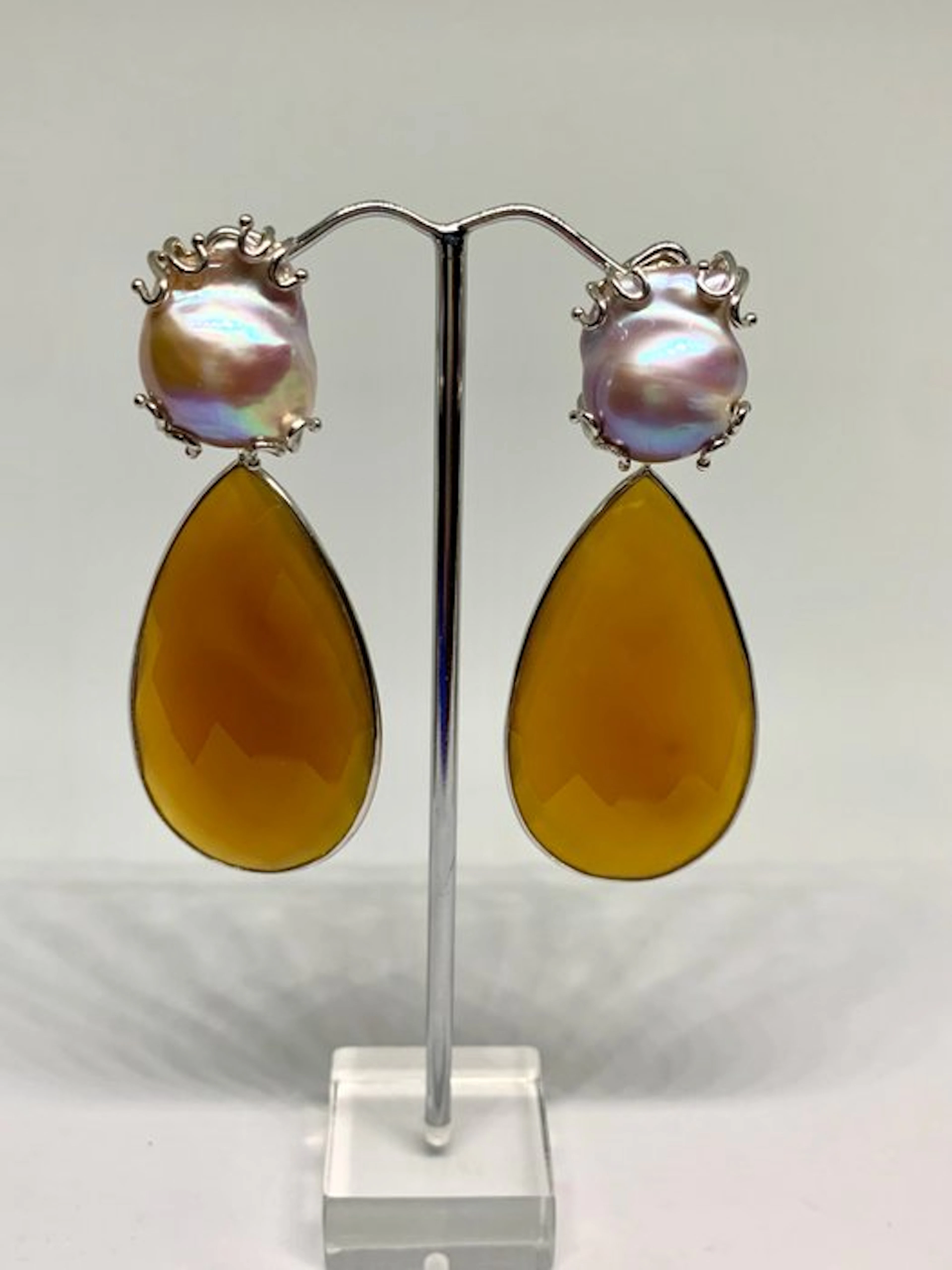Quartz - Silver - Earrings - Quartz and Baroque Pearl