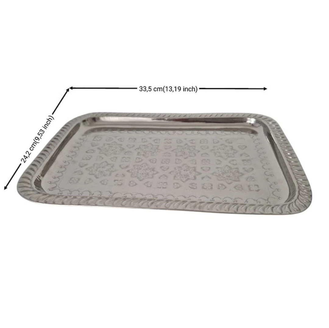 Decorative tray - Moroccan Rectangular Silvered Brass...