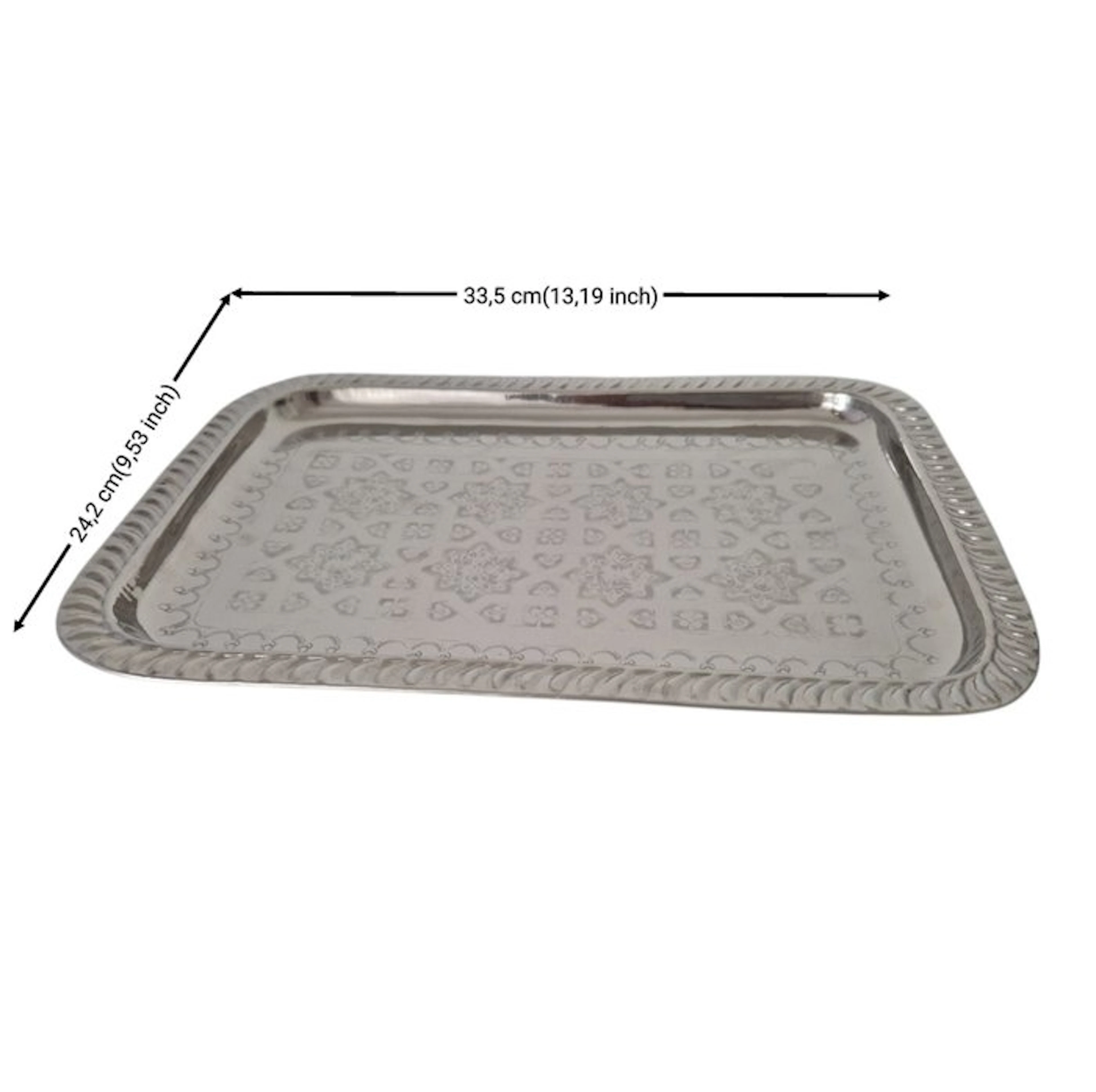Decorative tray - Moroccan Rectangular Silvered Brass...