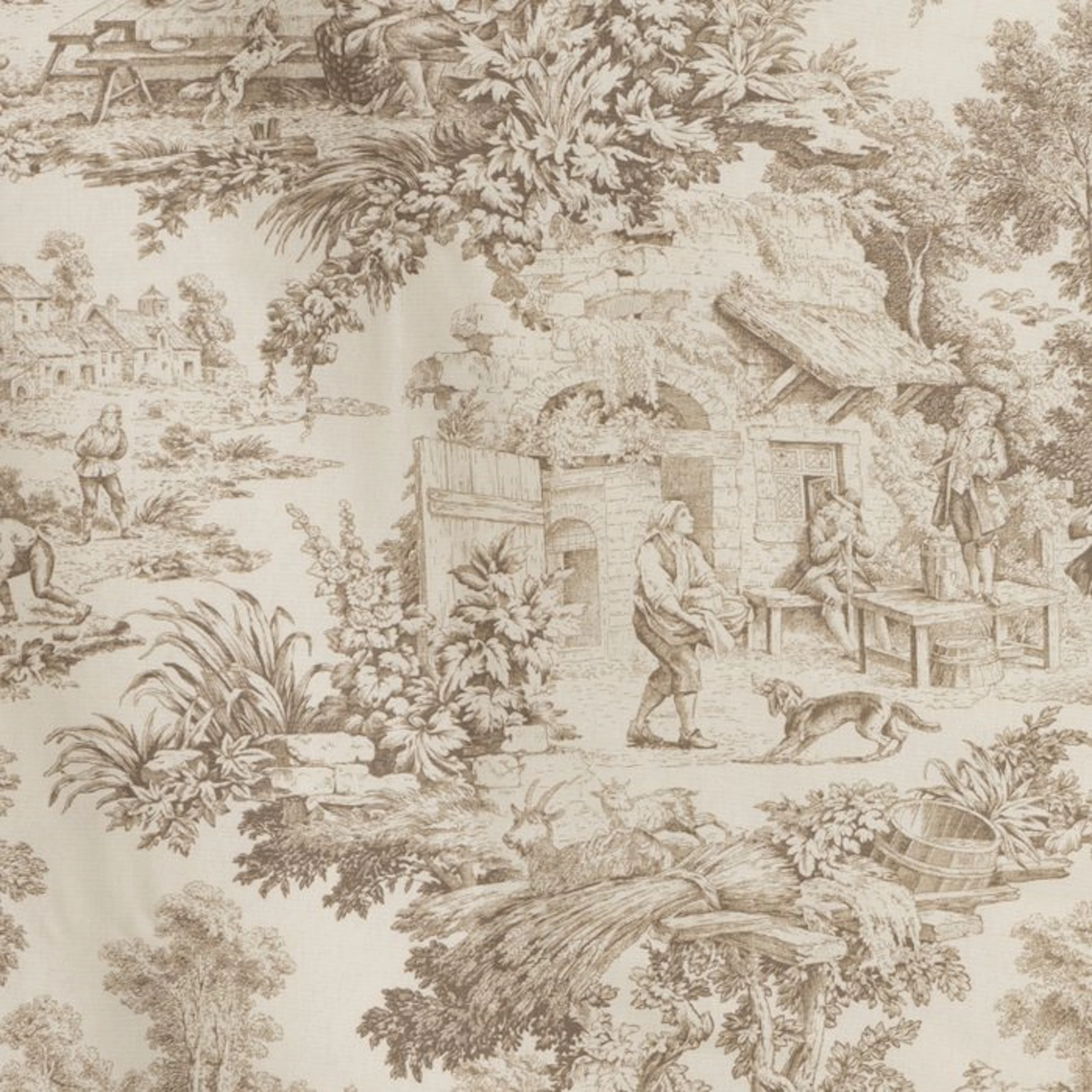 AA029 - Tortora Taupe Toile de Jouy Fabric - 100% Cotton