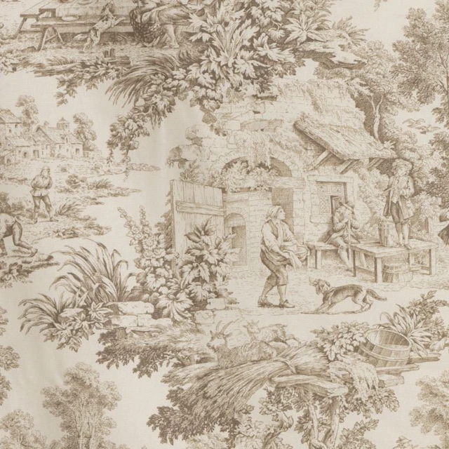AA029 - Tortora Taupe Toile de Jouy Fabric - 100% Cotton