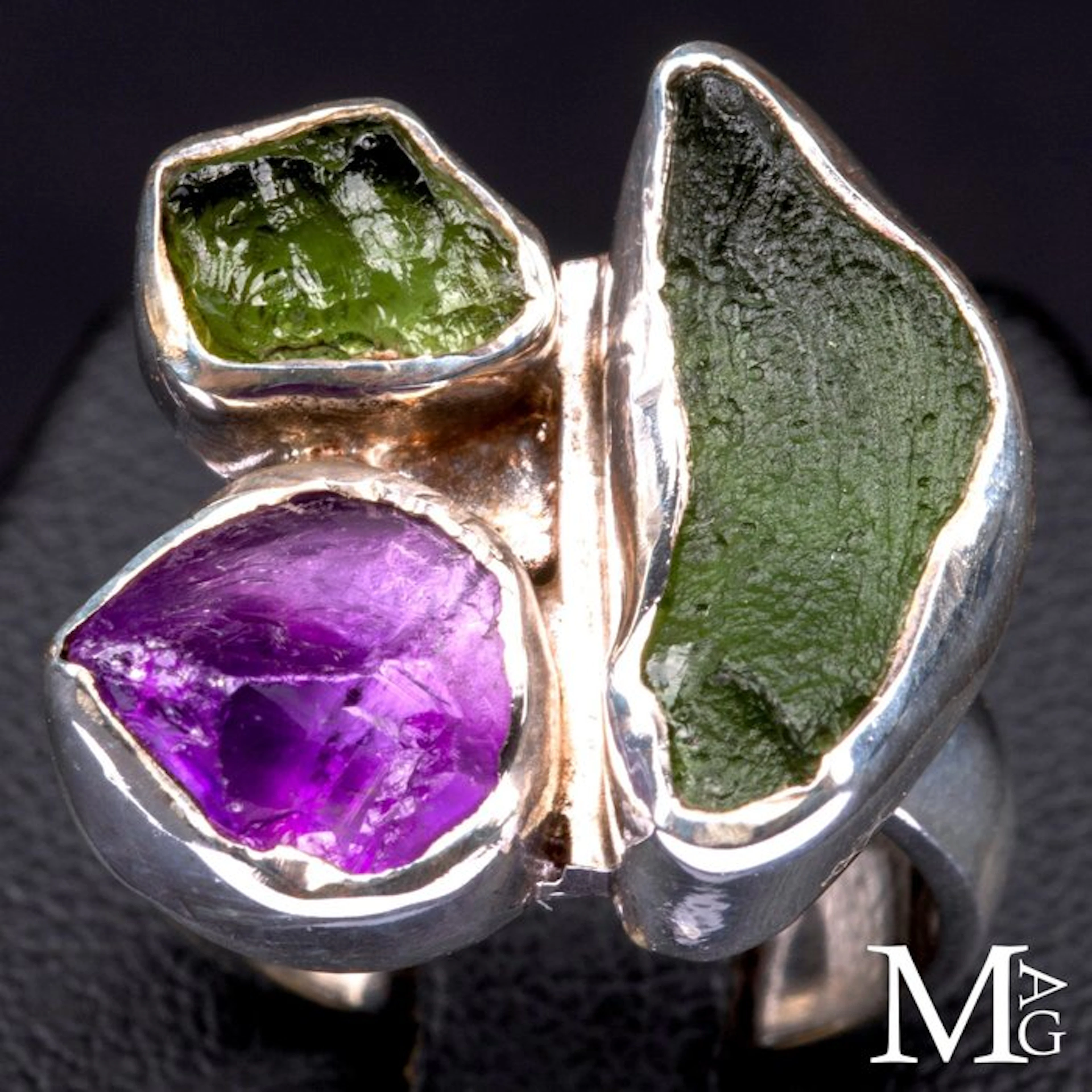 Unique Sterling Silver Ring with Rare Moldavite...