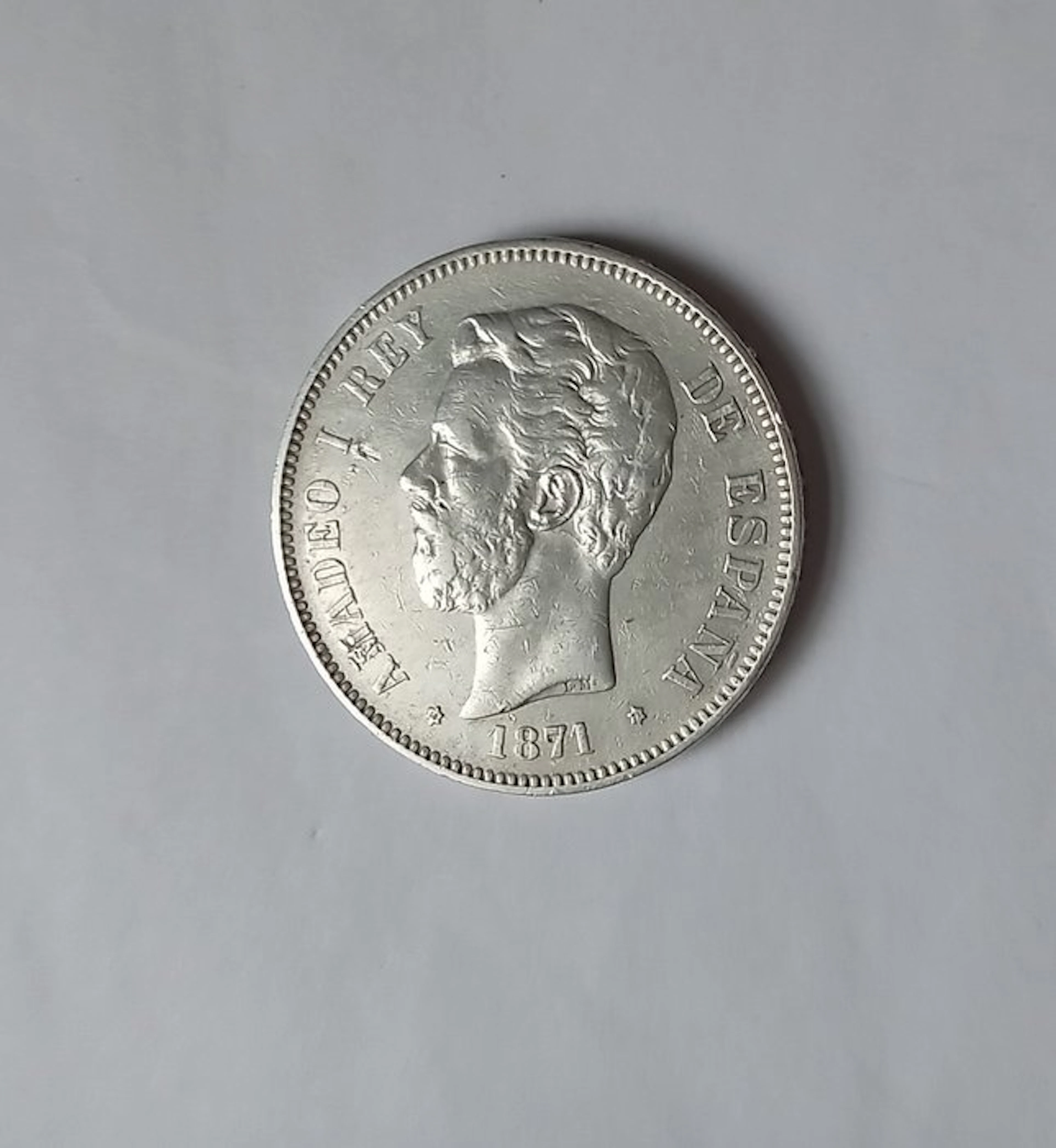 Spain. Amadeo I. 5 Pesetas 1871 *18-71 SDM (No reserve price)