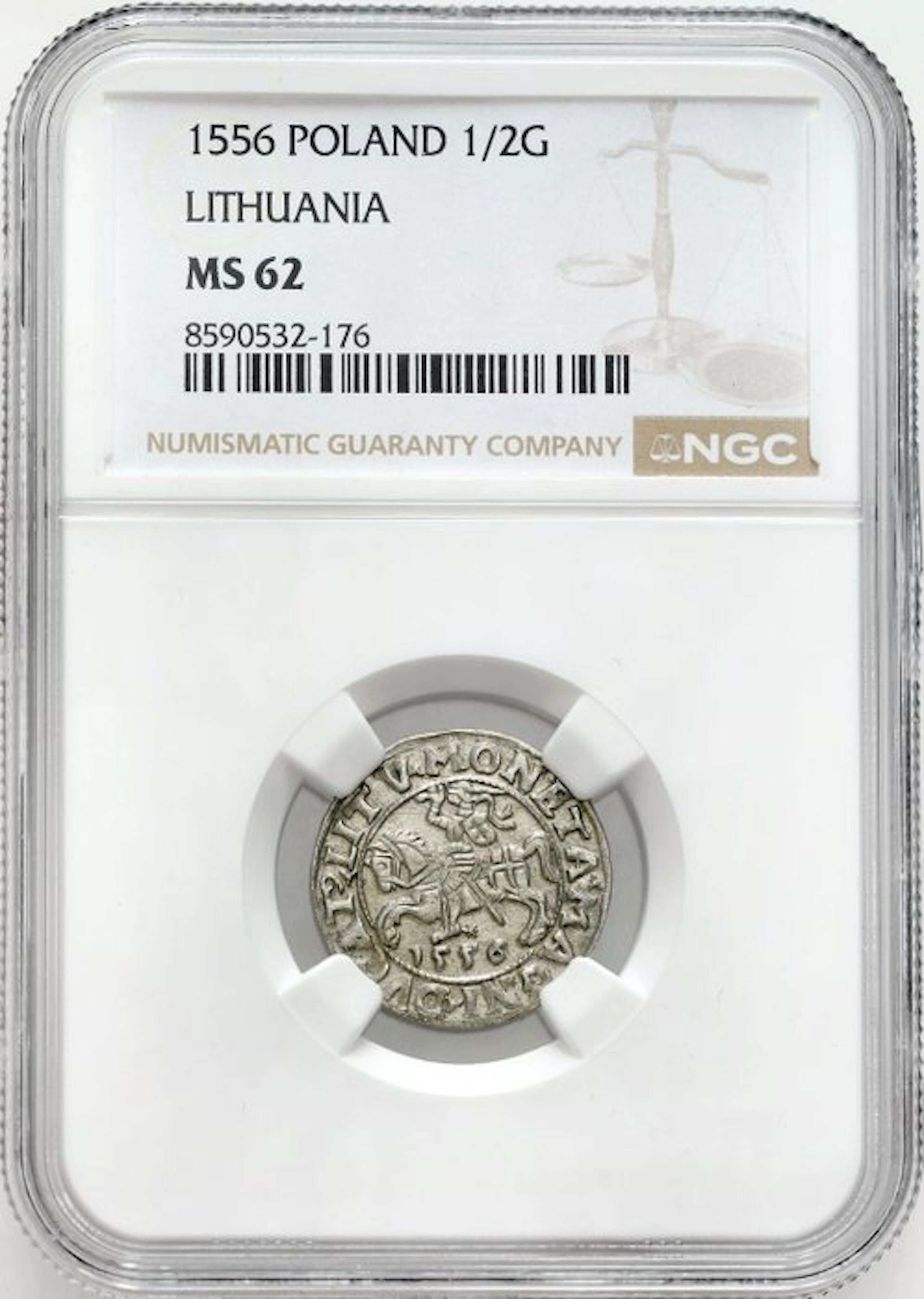 Poland, Lithuania. Segismundo II Augusto (1548-1572). 1/2 Groat 1556 - NGC MS62