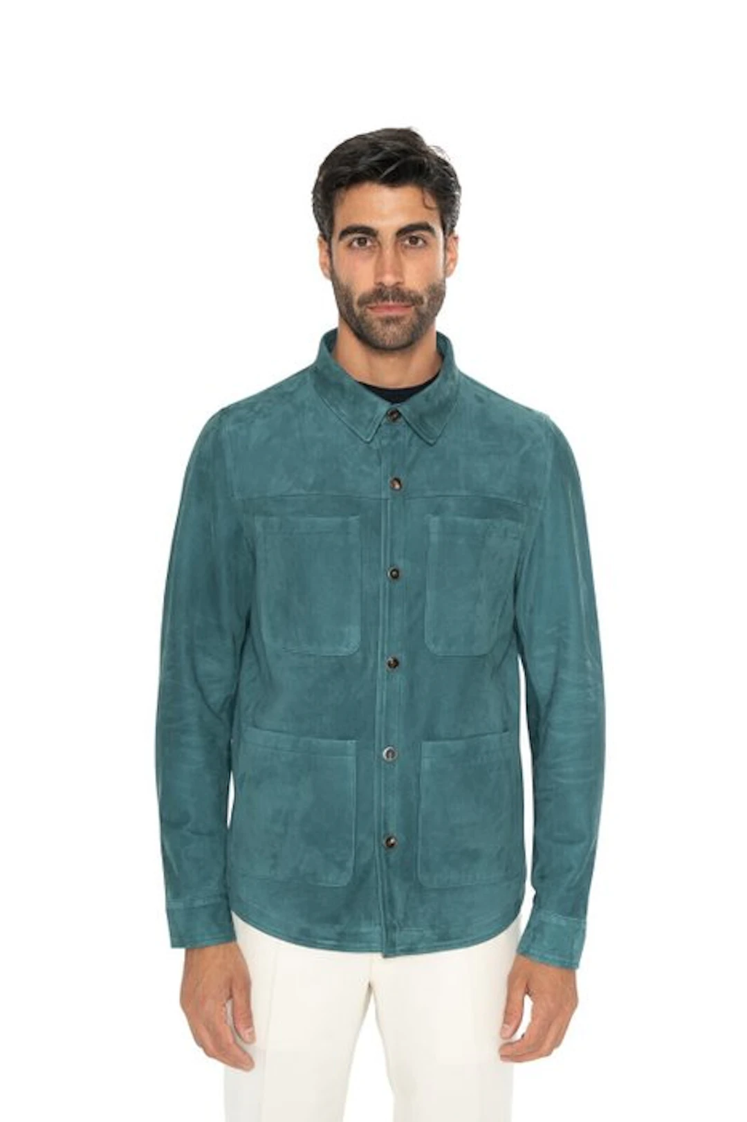 ISAIA - 48 IT - Petrol Green Overshirt Jacket Leather...
