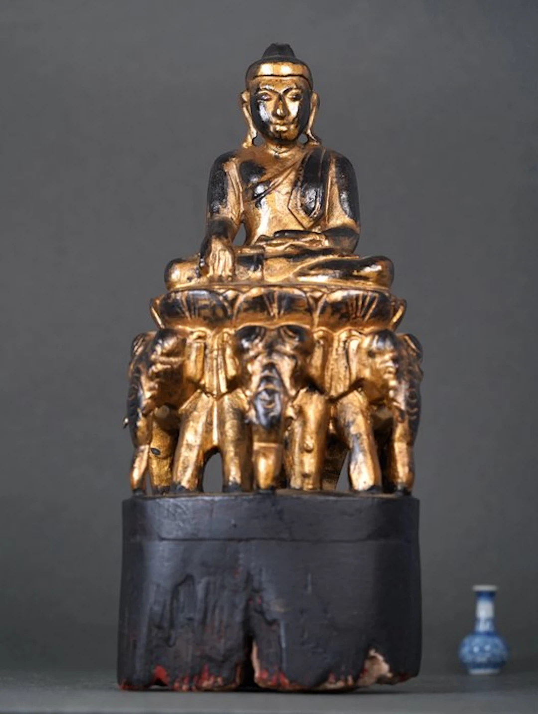 Figure - Buddha Seated on a Throne Carried by Three...
