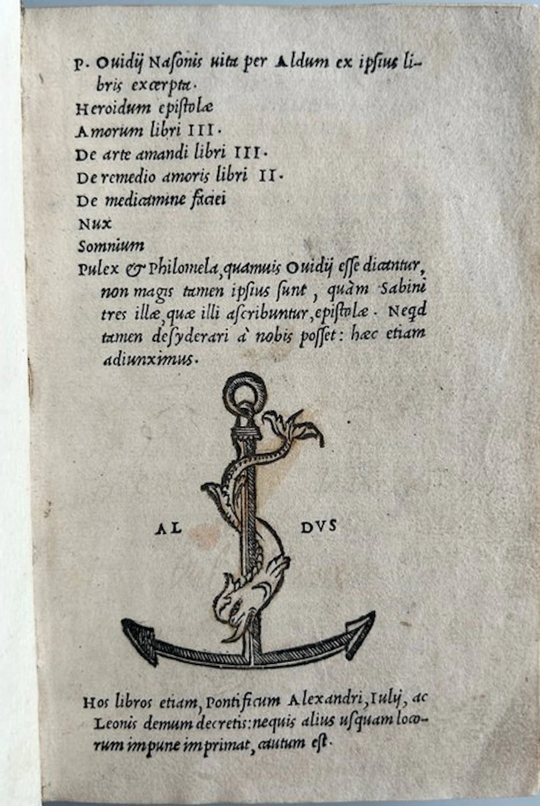 Ovid - P. Ovidii Nasonis Vita per Aldum - 1515