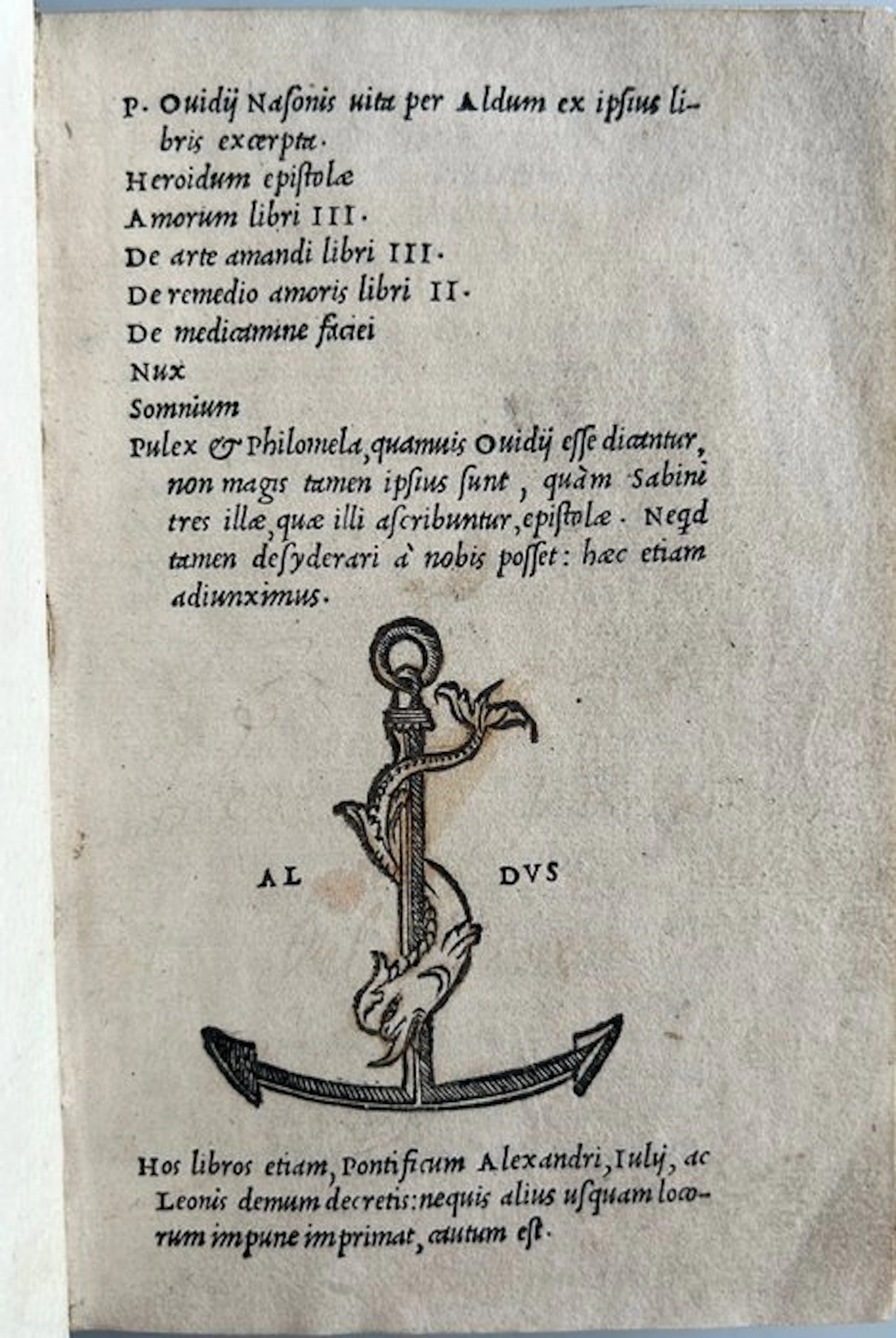 Ovid - P. Ovidii Nasonis Vita per Aldum - 1515