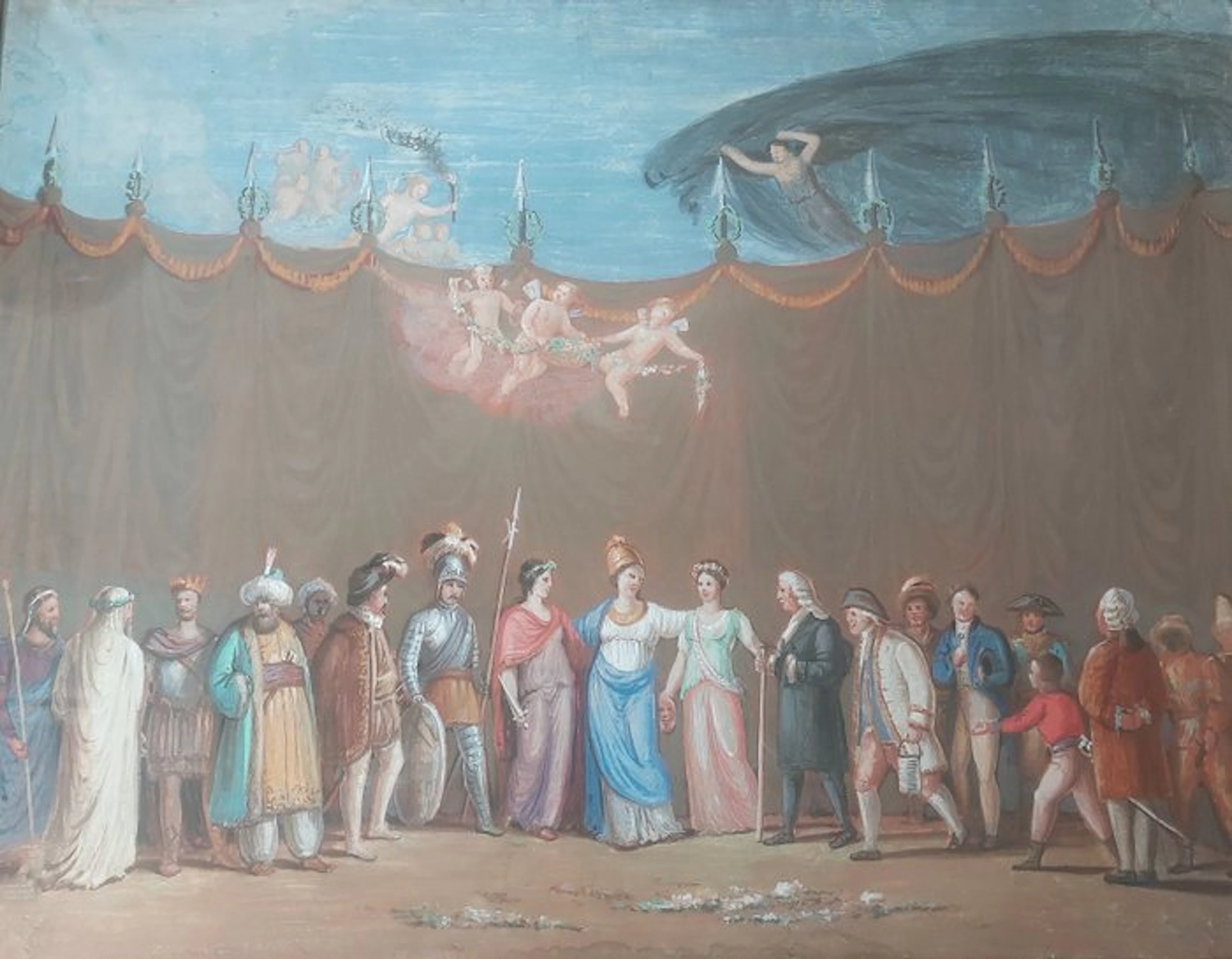 European school (XIX) - Scene teatrale con corte