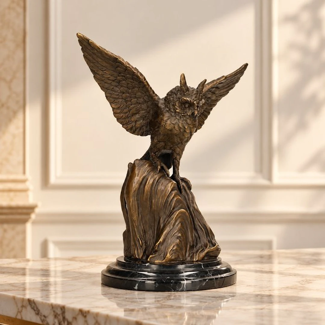 Figurine - Lifelike owl - Bronze, Marble