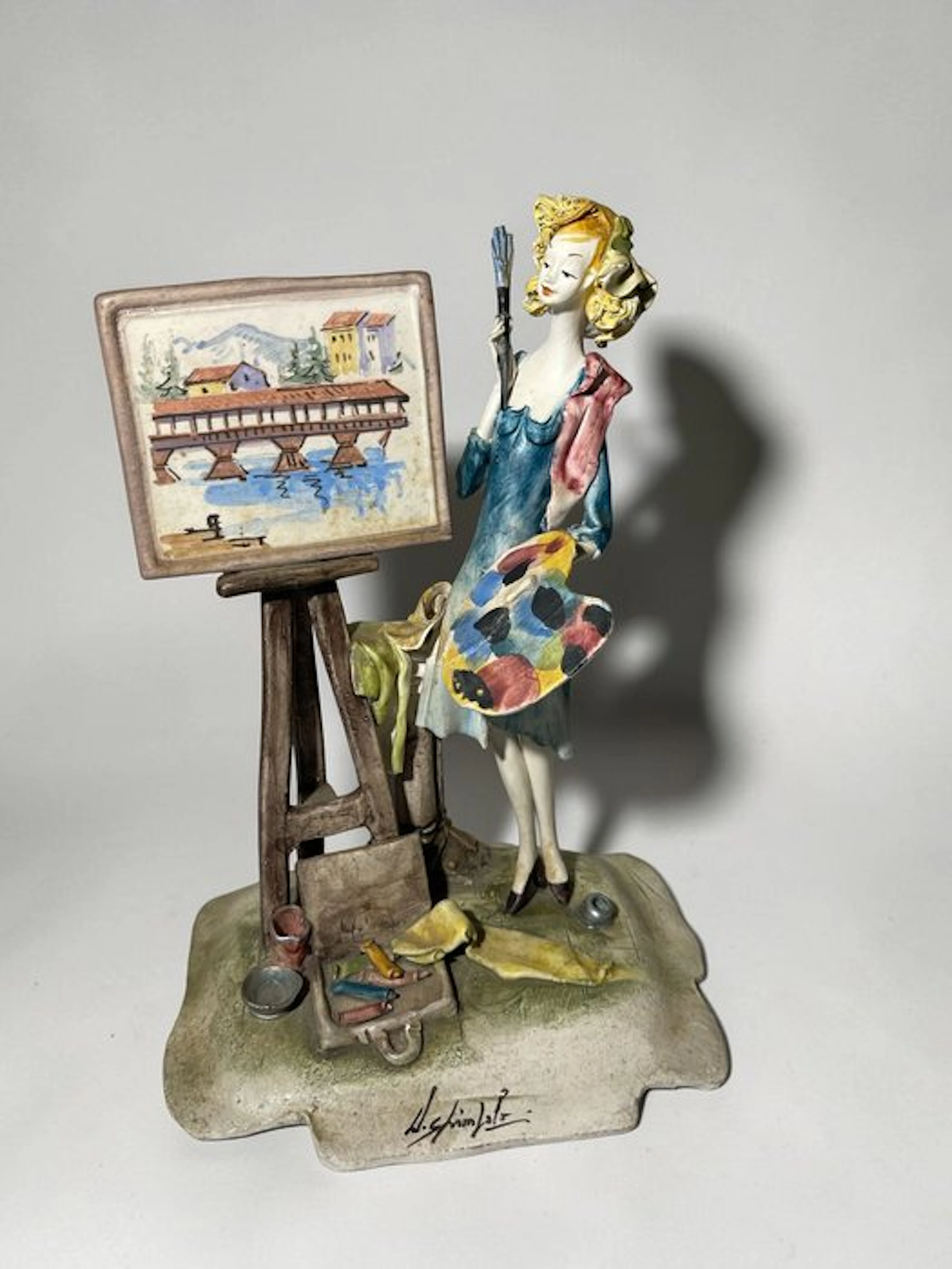 Lo Scricciolo (attr.) - Figurine - Femme peintre au chevalet - Parian ware