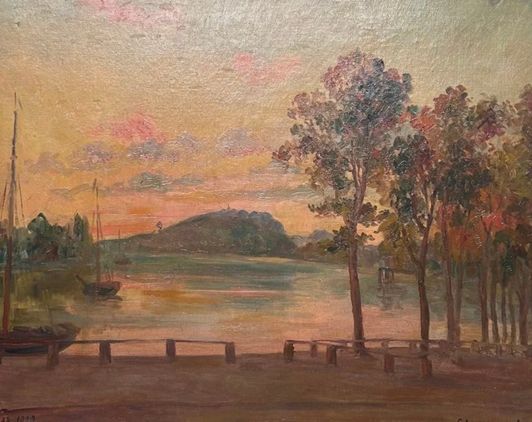 Léo David (1864-1952) - Lac au couchant