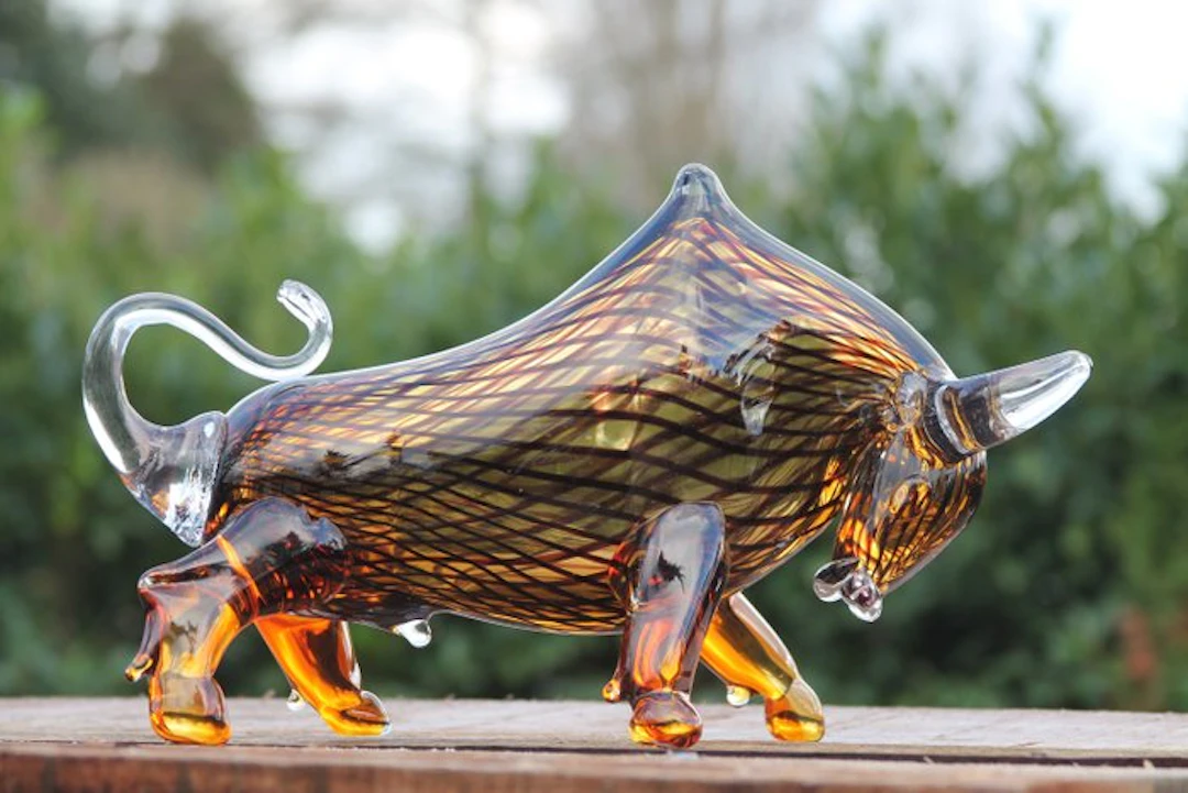 Sculpture, glass bull art - 23 cm - Glass