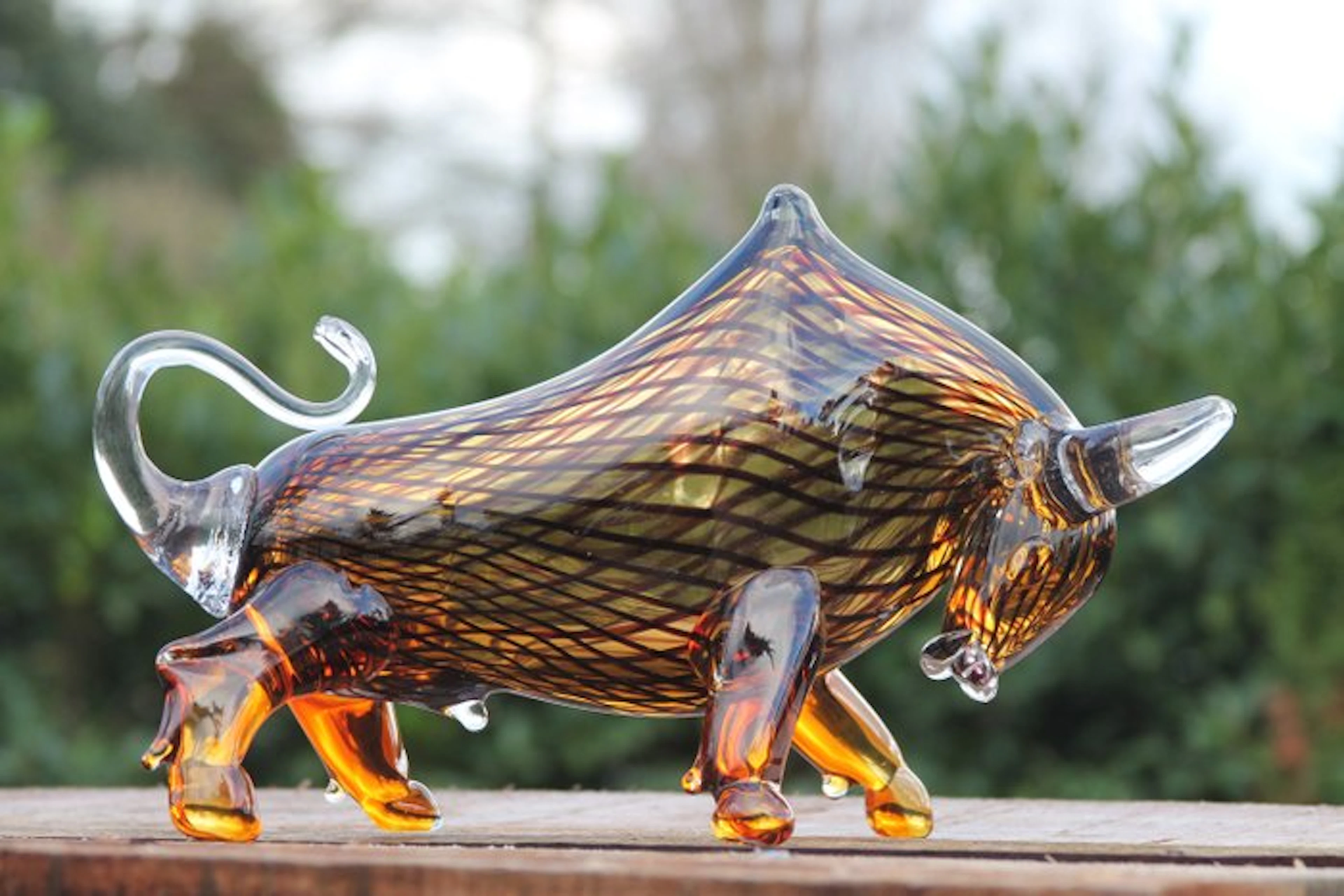 Sculpture, glass bull art - 23 cm - Glass