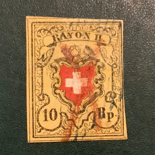 Switzerland 1850 - 10 Rp Rayon II with correct margins - Michel 8 II