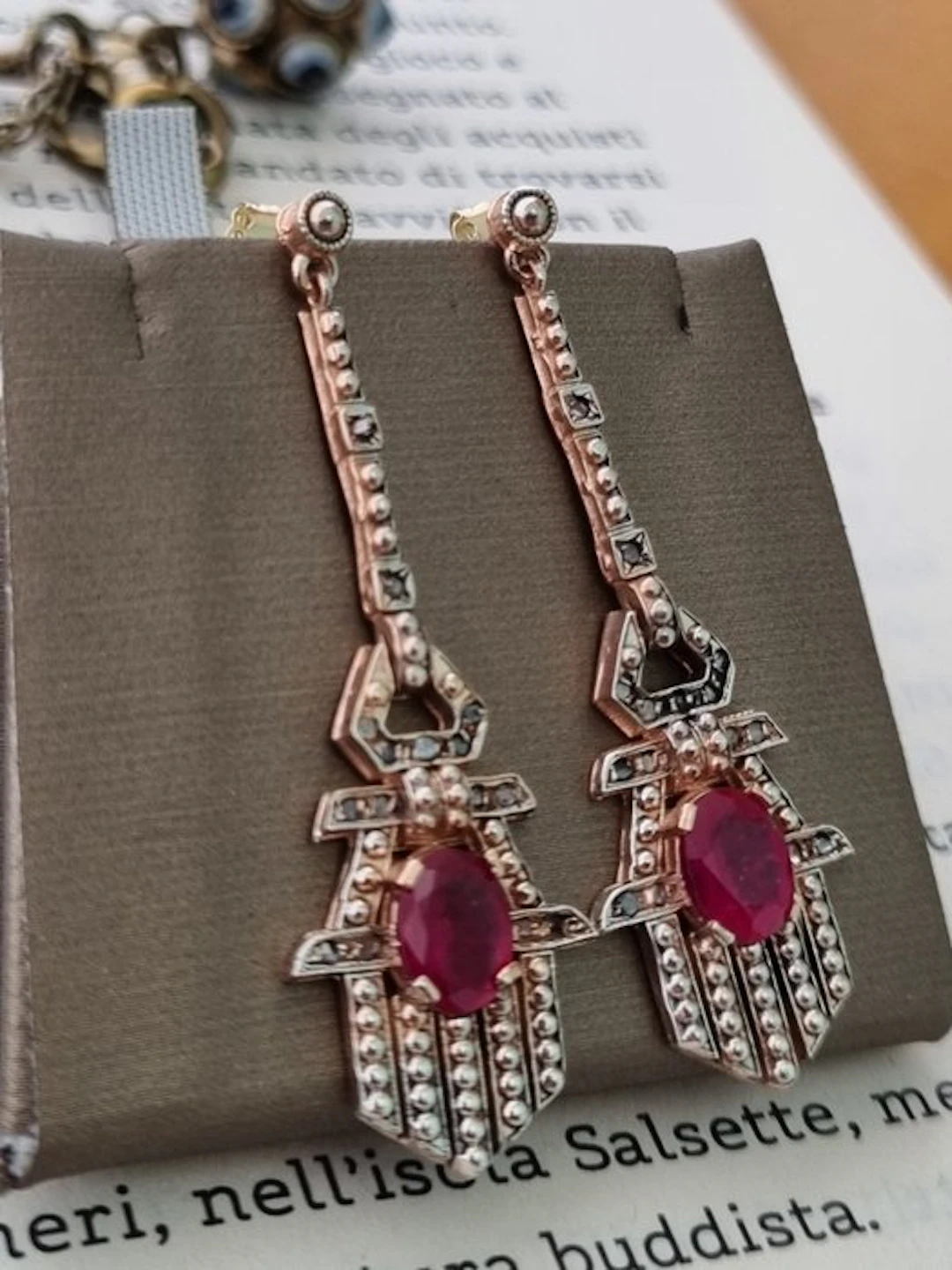 No reserve price - Earrings - 9 kt. Silver, Rose gold Ruby - Diamond