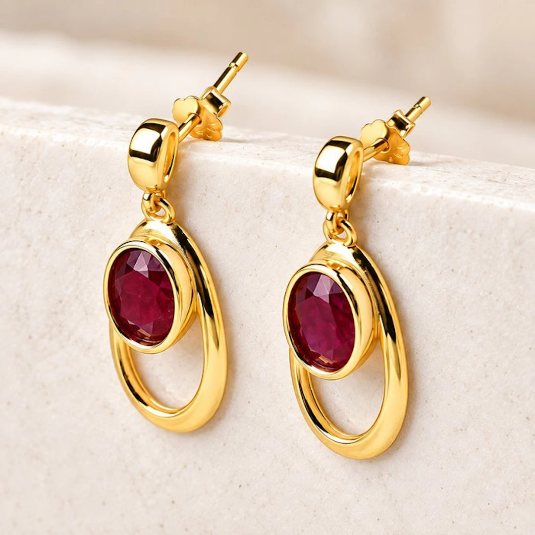 No reserve price - Earrings Silver - Ruby - Certified