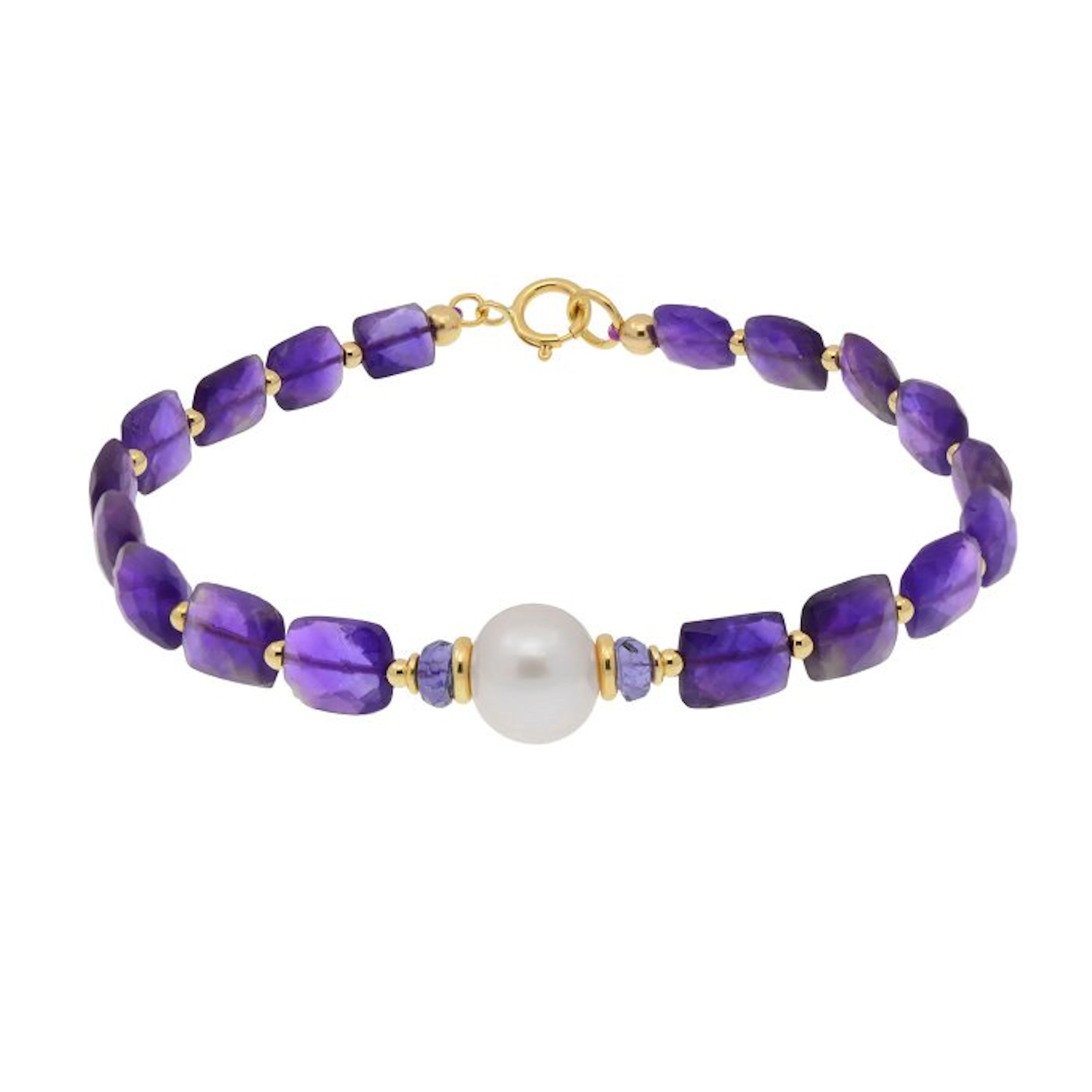 No reserve price - Bracelet - 18 kt. Yellow gold Pearl - Amethyst