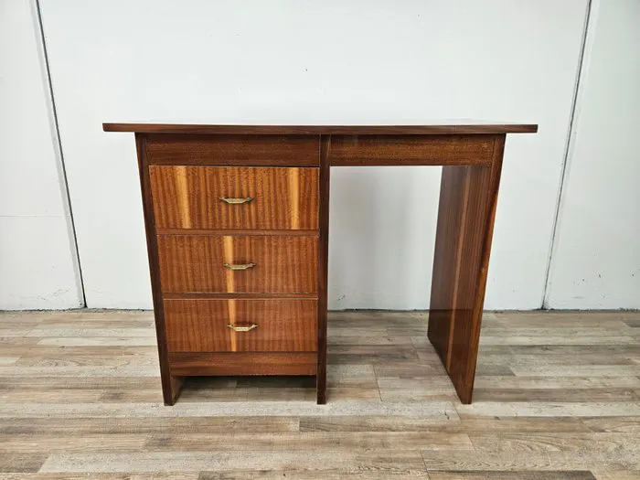 Writing desk - Italian vintage desk with drawers - Wood, Plywood, Brass