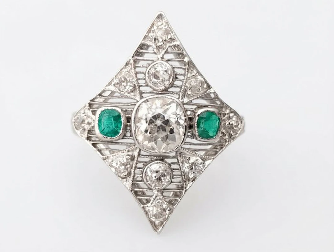 Cocktail ring Platinum - 1.25ct. tw. Diamond (Natural) - Emerald