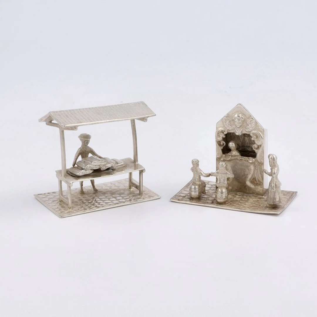 C.A. Stout - Marktkraam & Poppenkast - Figurine (2) - .835 silver