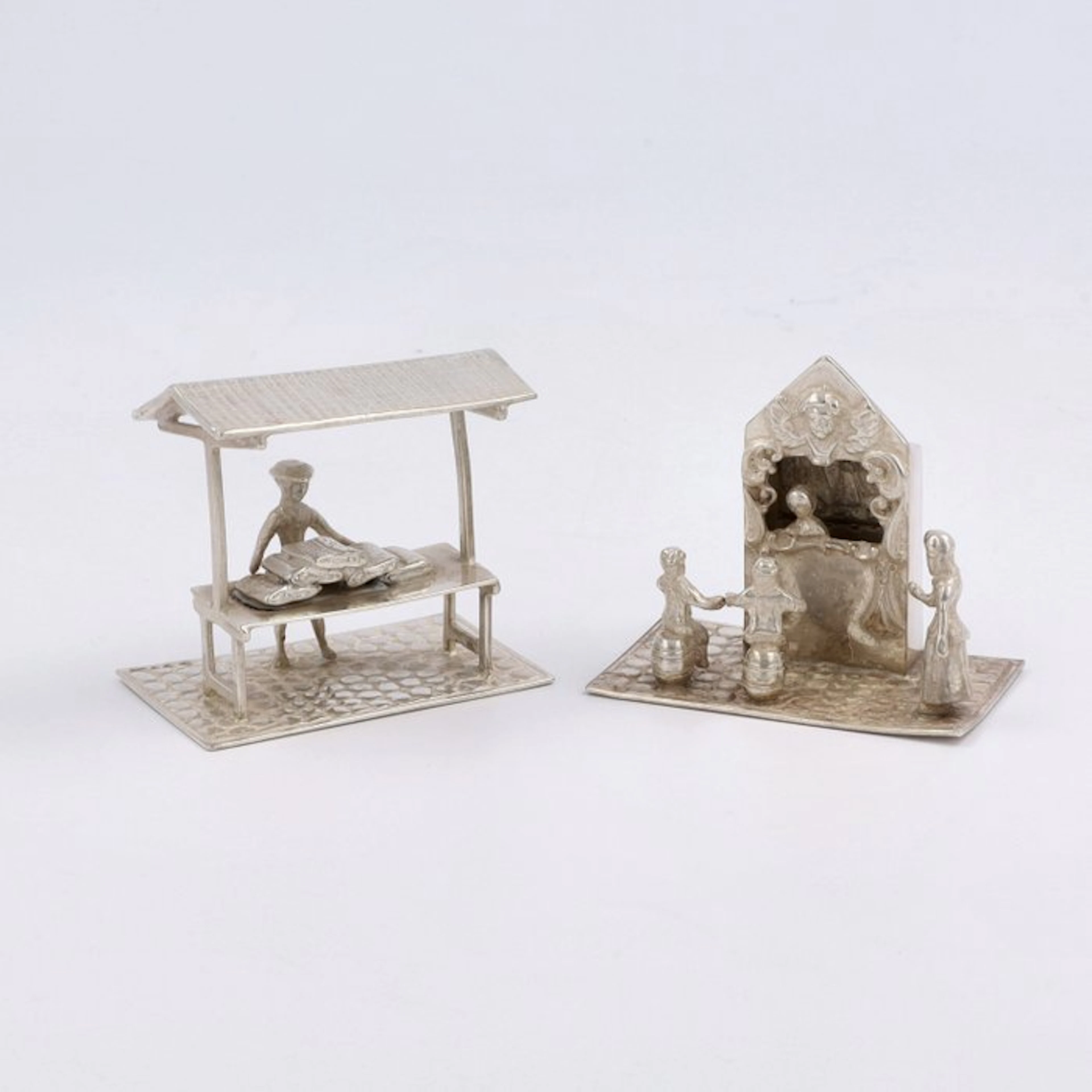 C.A. Stout - Marktkraam & Poppenkast - Figurine (2) - .835 silver