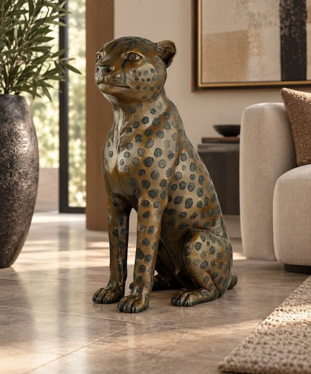 Sculpture, Seated Cheetah - 50 cm - Bronze
