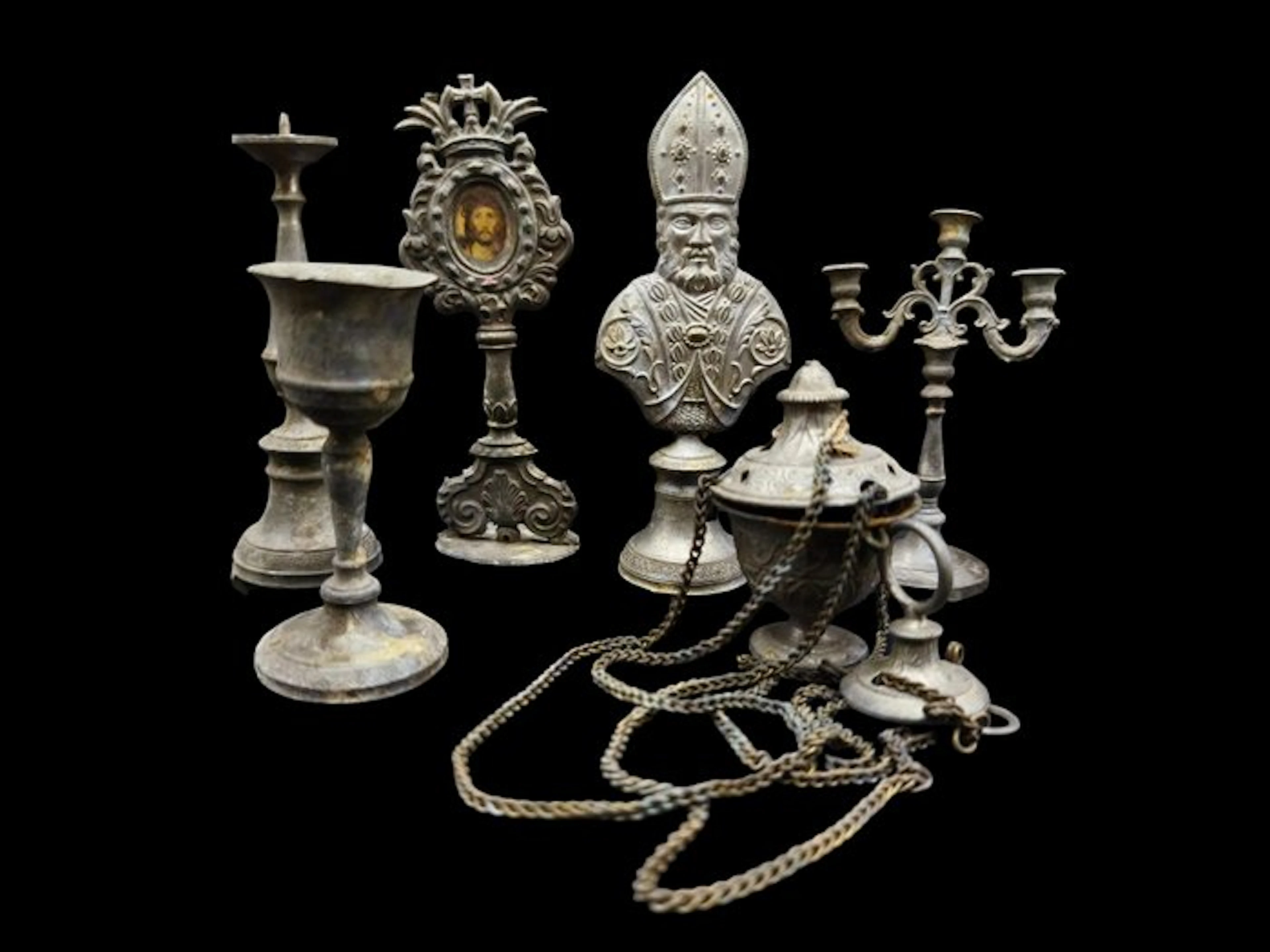 Miniature set of 6 liturgical objects. - Metal - 1850-1900