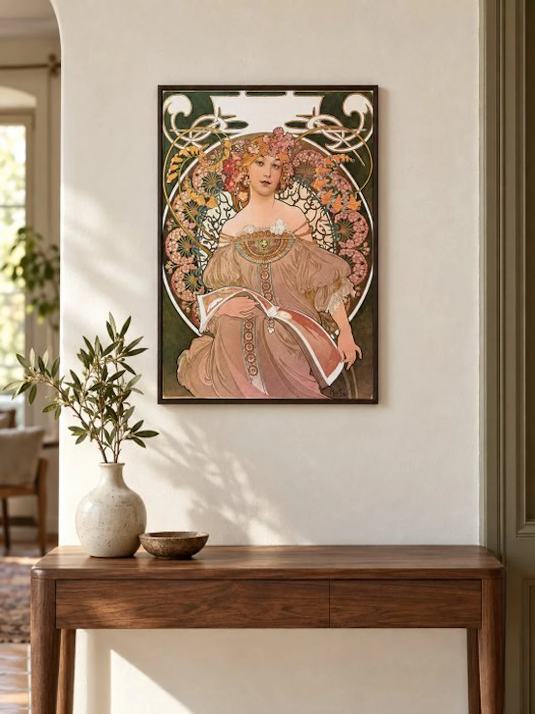 Alphonse Mucha (after) - Figura femminile floreale in stile Art Nouveau - 1970s