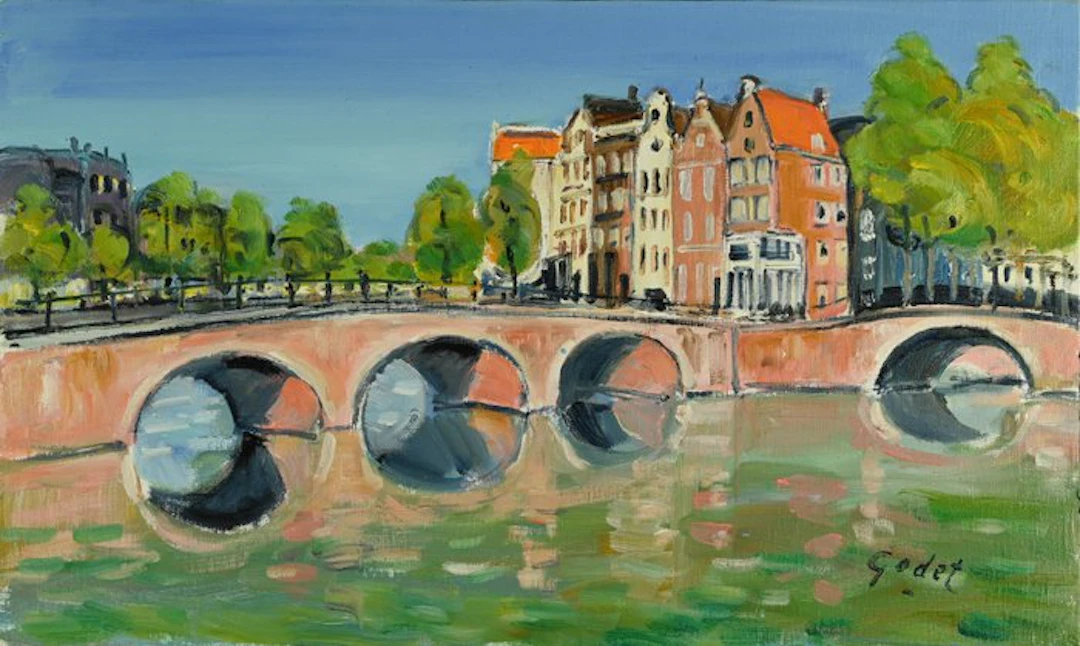 Pierre Godet (1940-2023) - Le pont de briques à Amsterdam