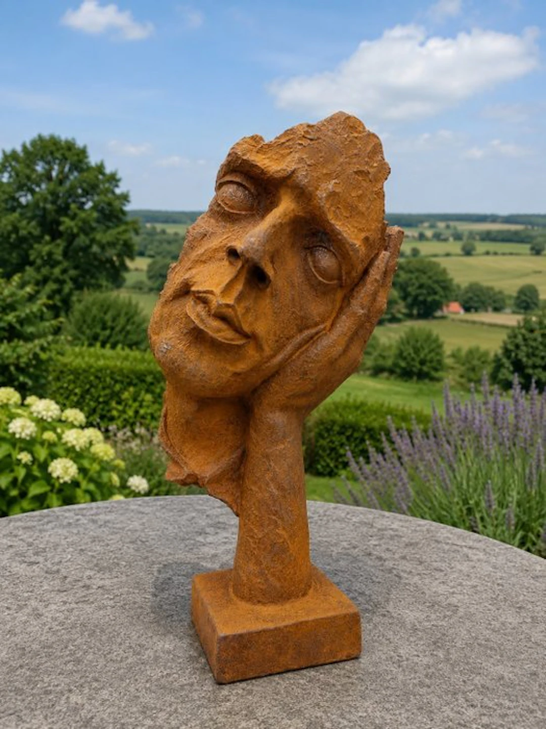 Statue, " THE THINKING FACE " - 29 cm - Cast iron