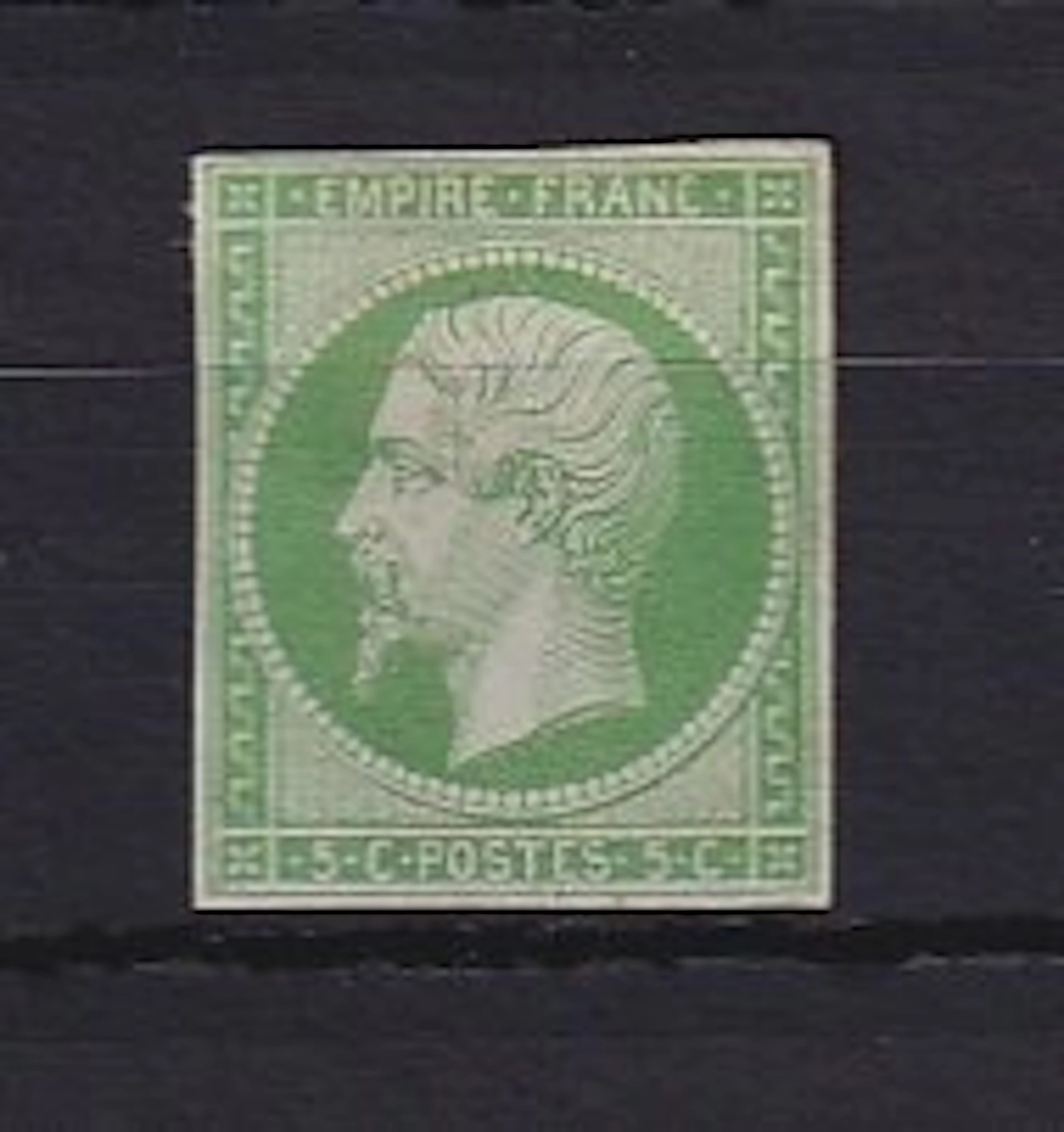 France 1854 - côte 1500€, napoléon 5c vert - Yvert n°12