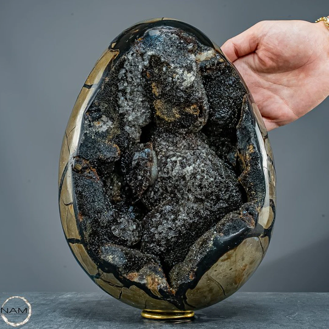 Stunning septarian egg – A natural work of art full of crystals