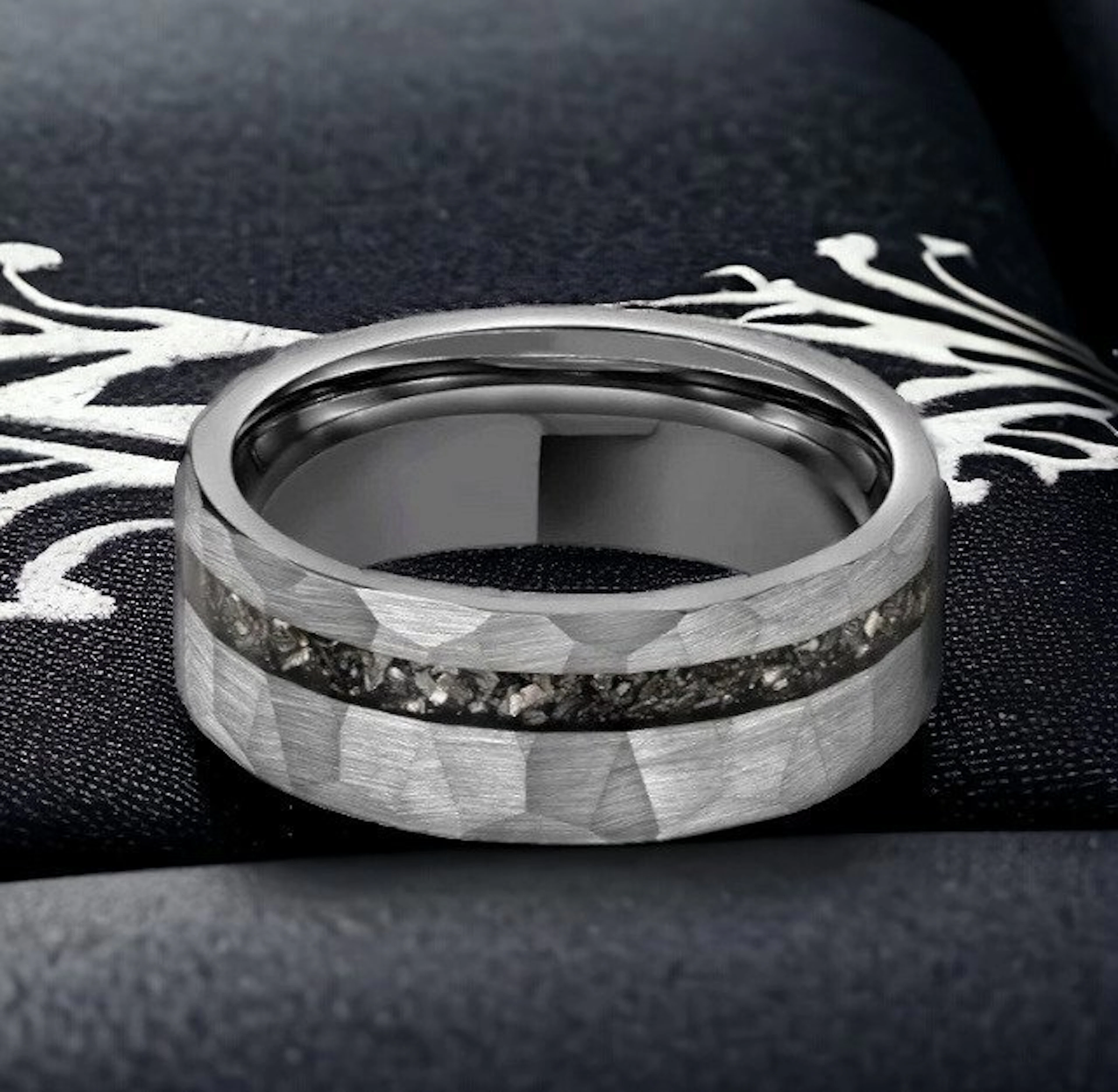 Tungsten ring. Meteorite inlays. The energy of the universe in your hands.- 7 g
