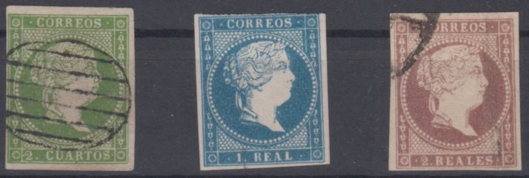 Spain 1855 - Elizabeth II. 3 values. - Edifil 57, 49 y 50