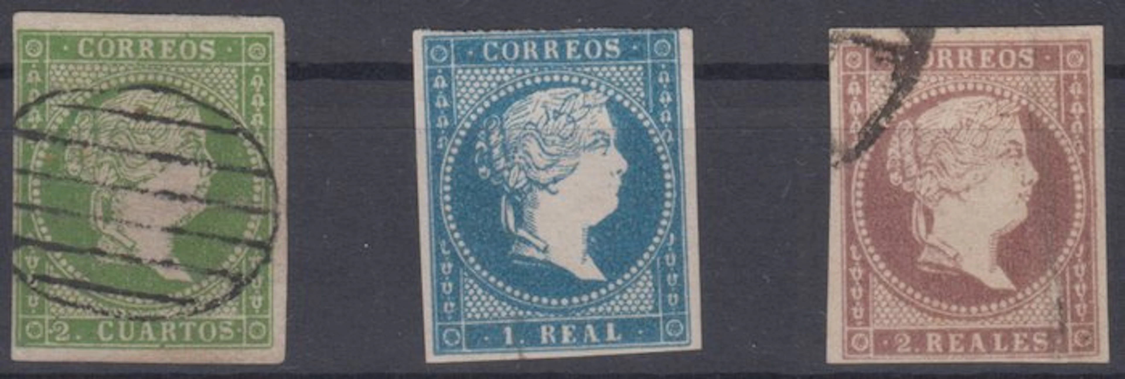 Spain 1855 - Elizabeth II. 3 values. - Edifil 57, 49 y 50