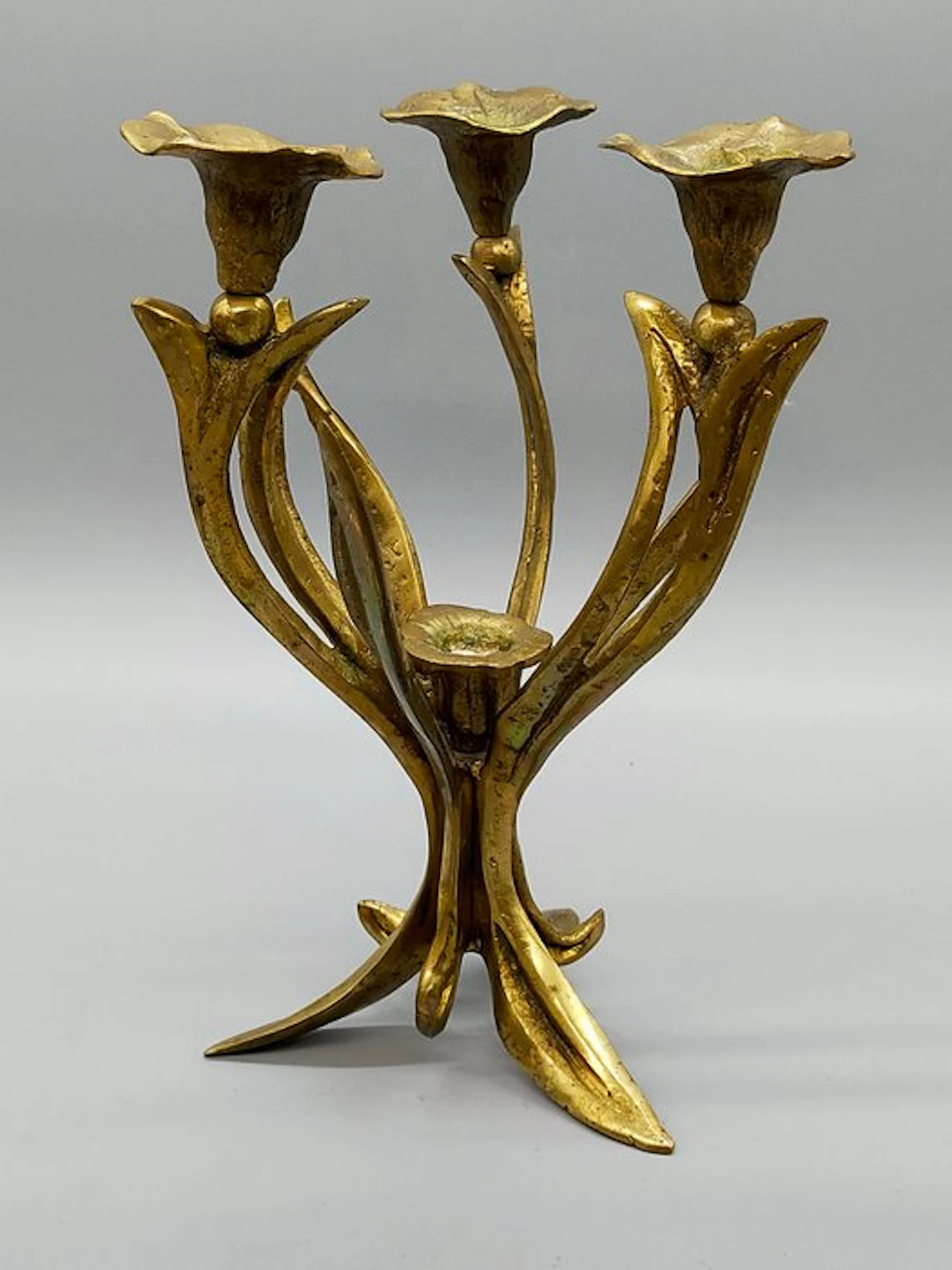 Eleganter Jugendstil Messing-Kerzenleuchter – 3-flammig - Candleholder - Brass