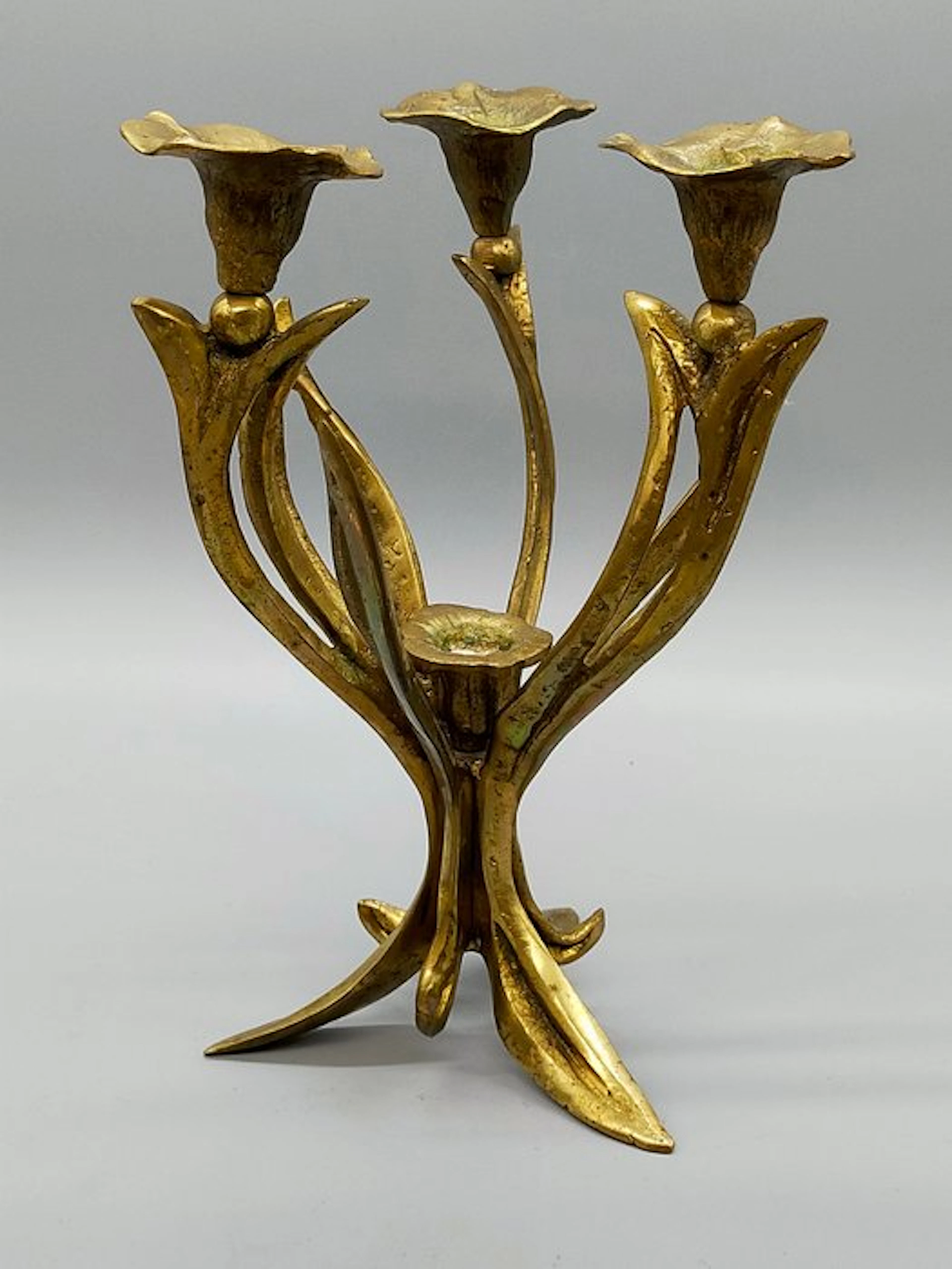 Eleganter Jugendstil Messing-Kerzenleuchter – 3-flammig - Candleholder - Brass