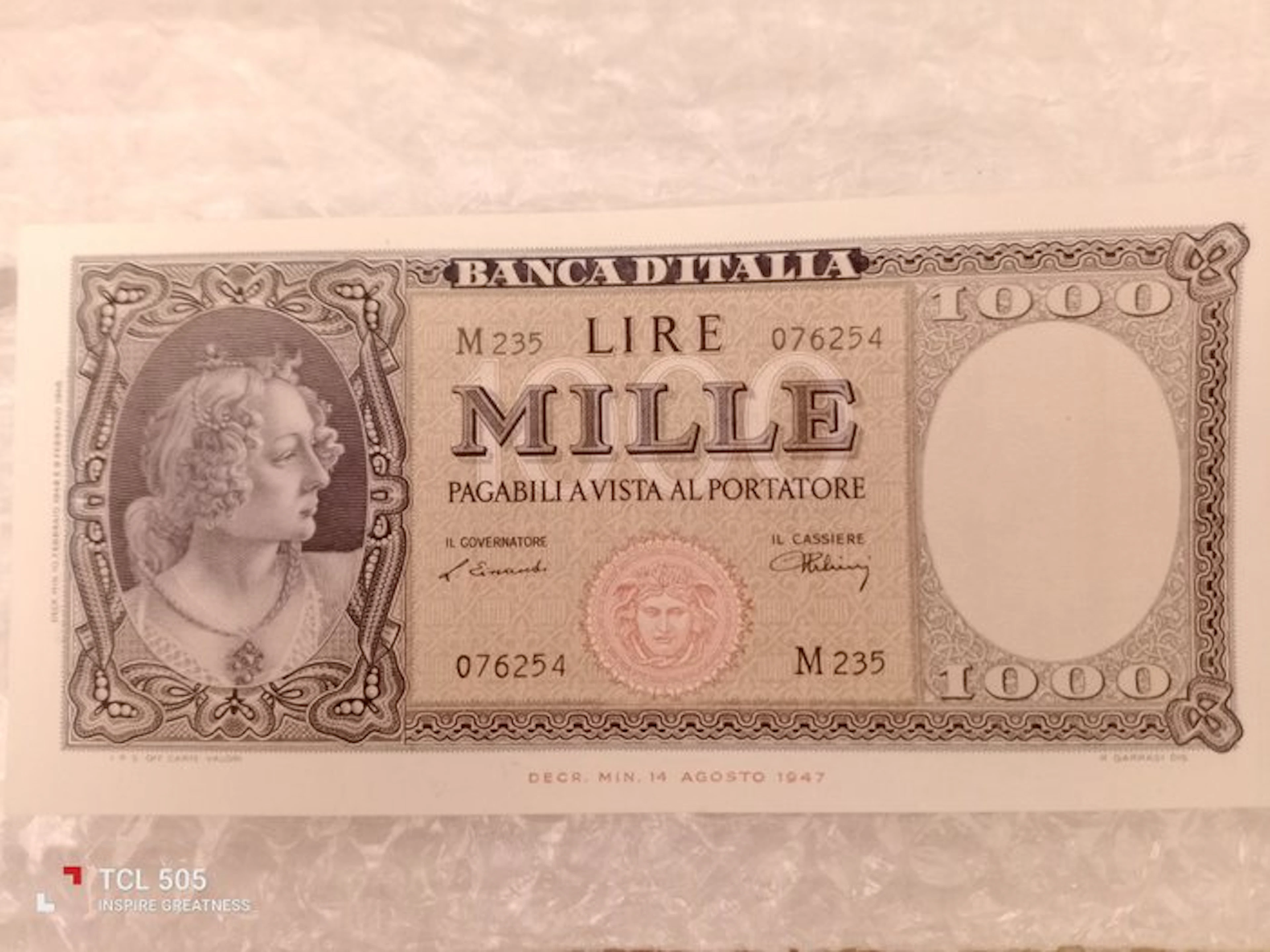 Italy. - 1.000 Lire 10/02/1948 "Italia" (Medusa)...